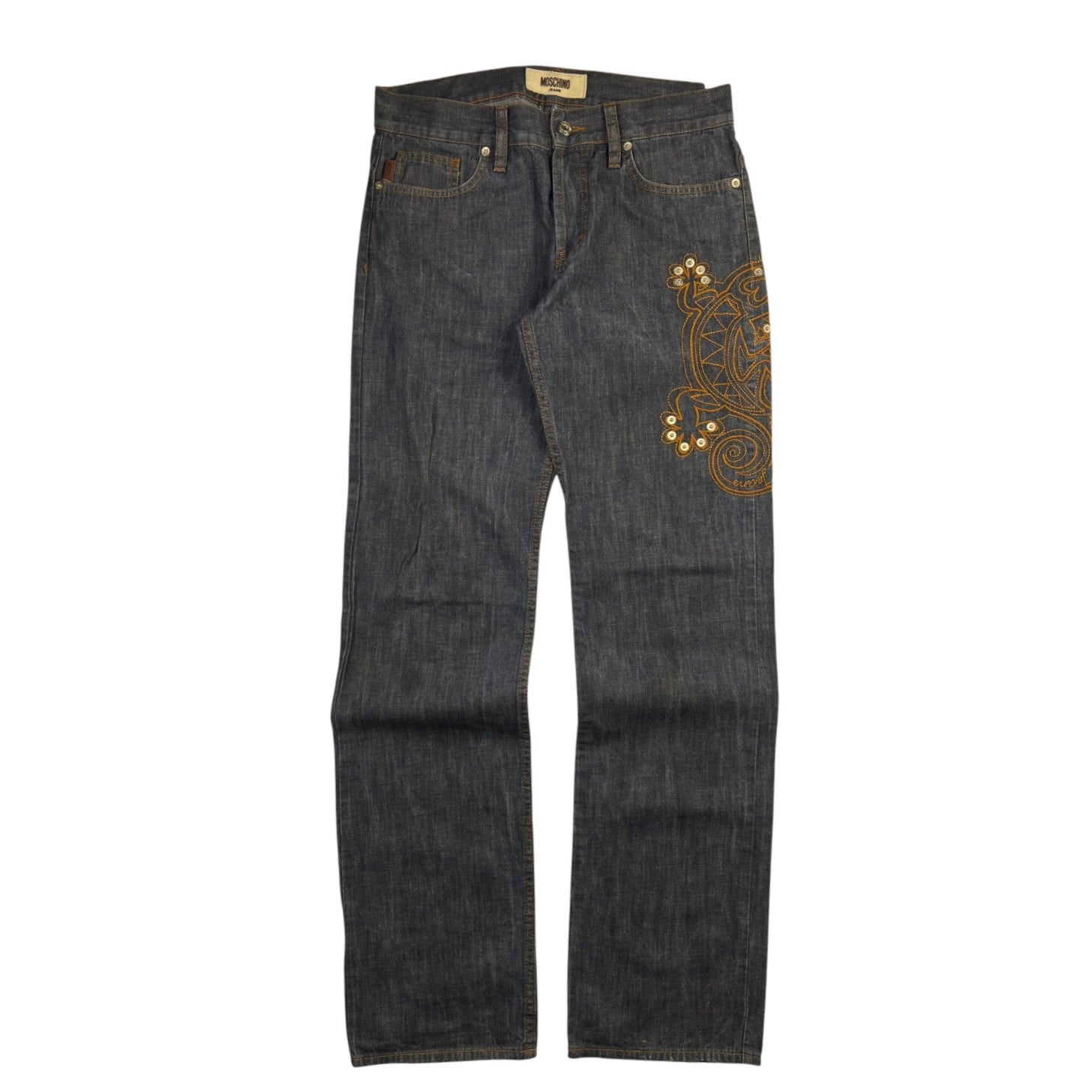 (W) Moschino Embroidered Dark Wash Jeans