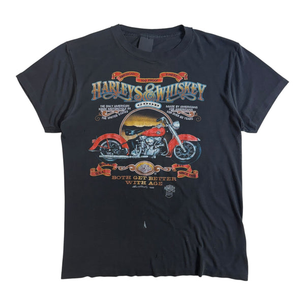 Vintage Harley & Whiskey 3D Emblem T-Shirt Black
