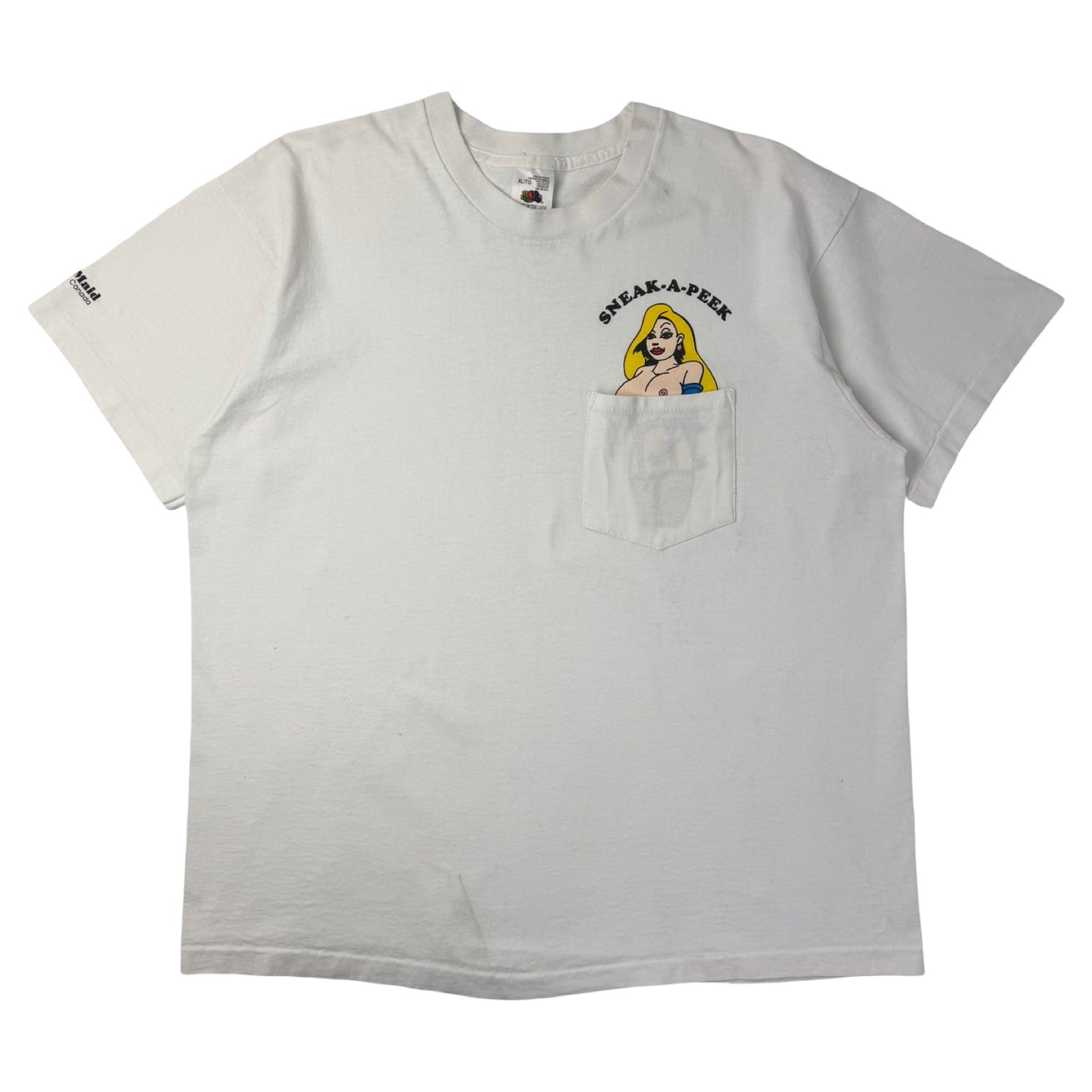 Vintage French Maid ‘Sneak a Peak’ Pocket T-Shirt White