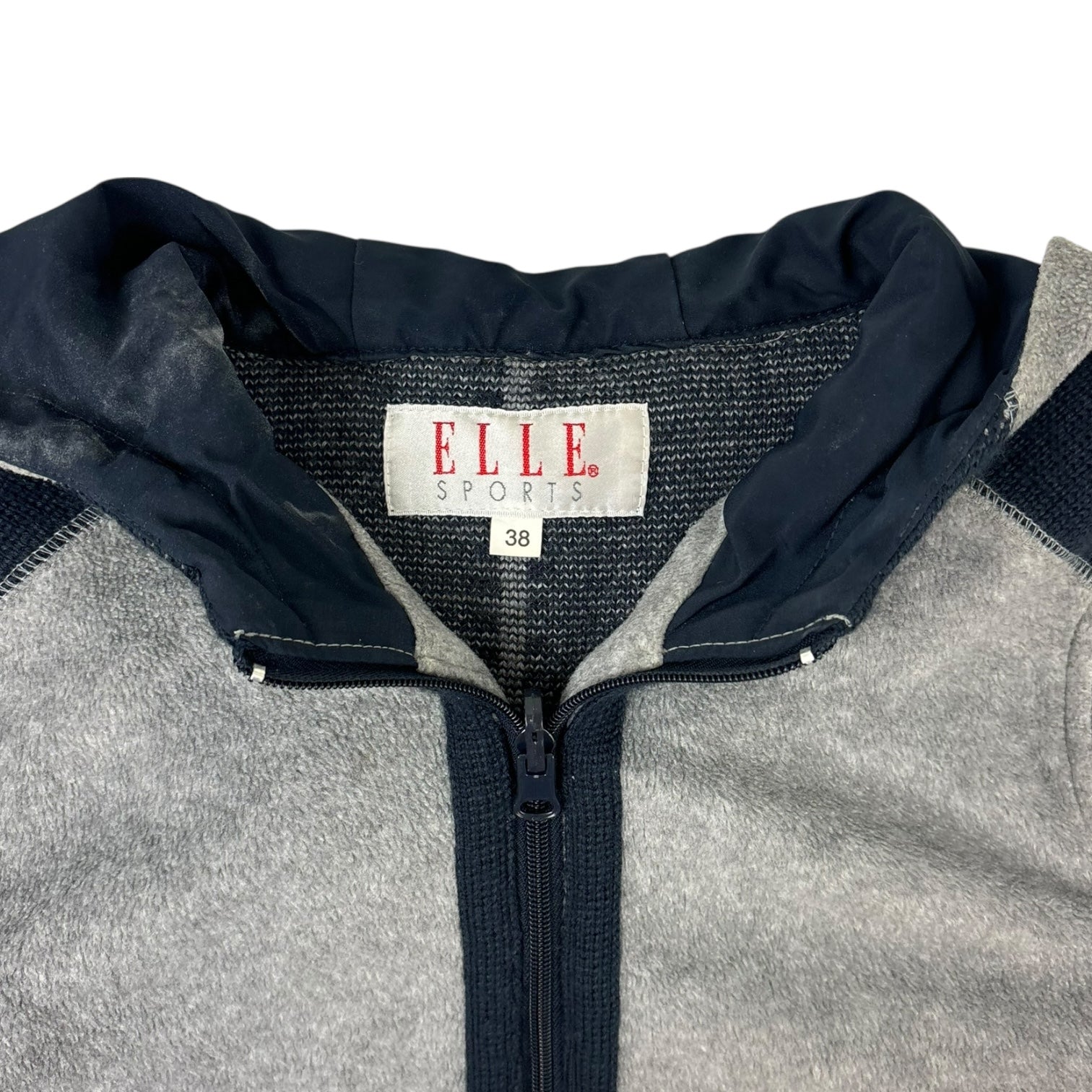 (W) Vintage Elle Sports Knit Active Hooded Jacket Grey/Navy