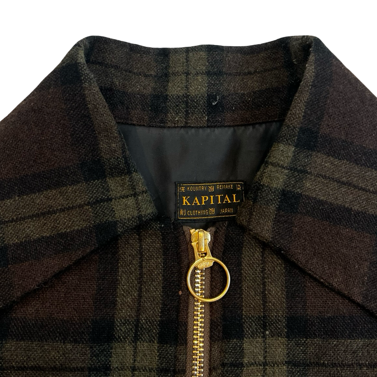Kapital Wool Check Drizzle Open Collar Shirt Plaid