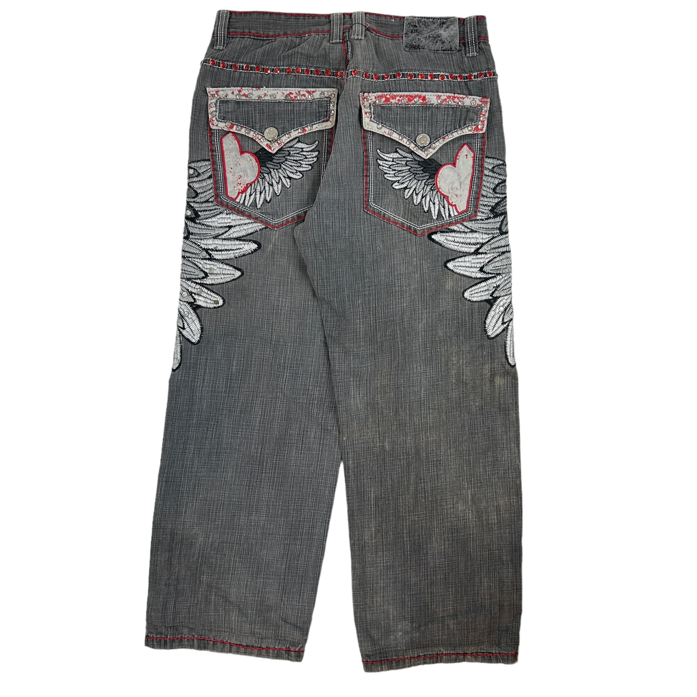 Y2K Hip Hop Victorious Bejewelled Denim Jeans Washed Grey