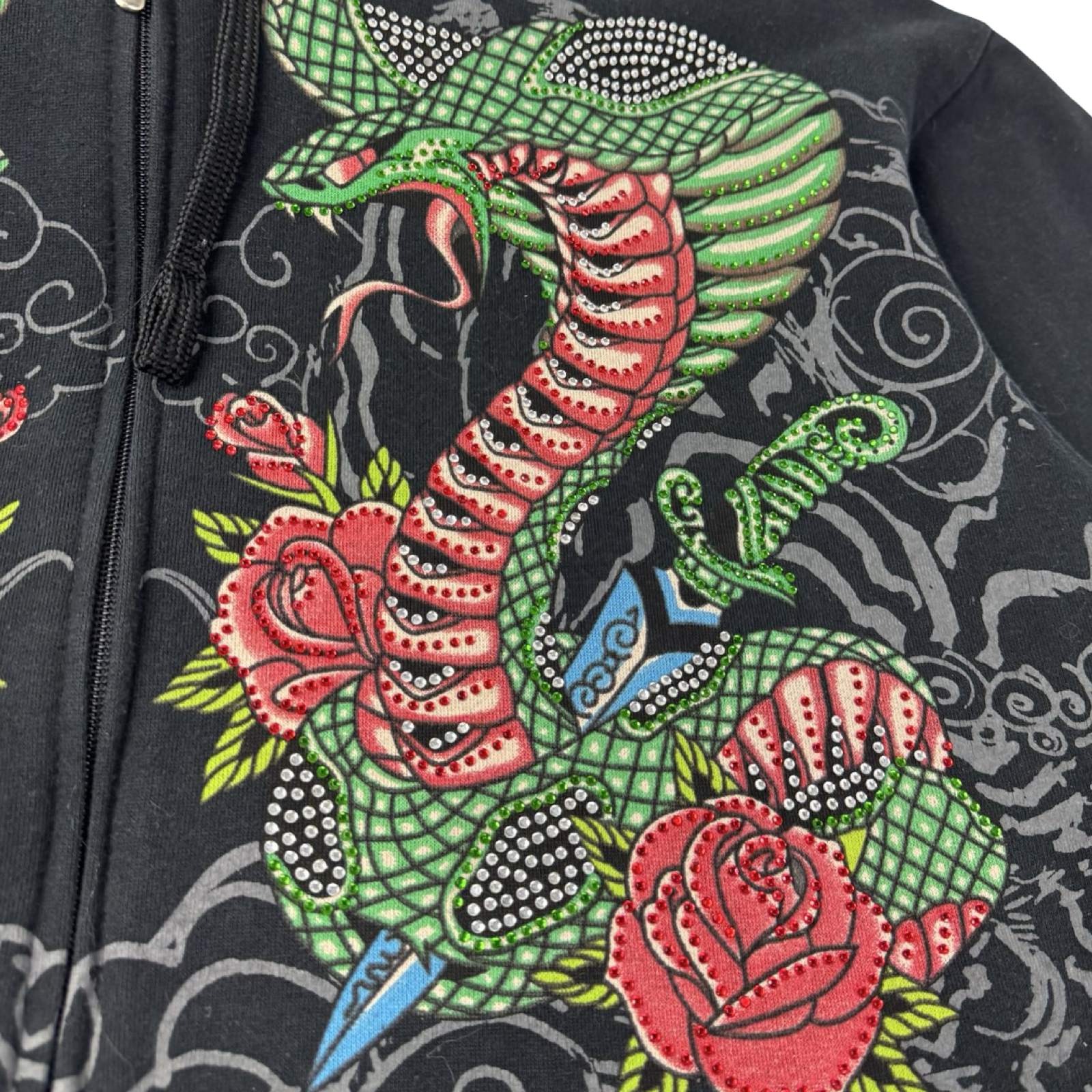 Vintage Y2K Avirex Twin Snakes Rhinestone Zip Up Hoodie