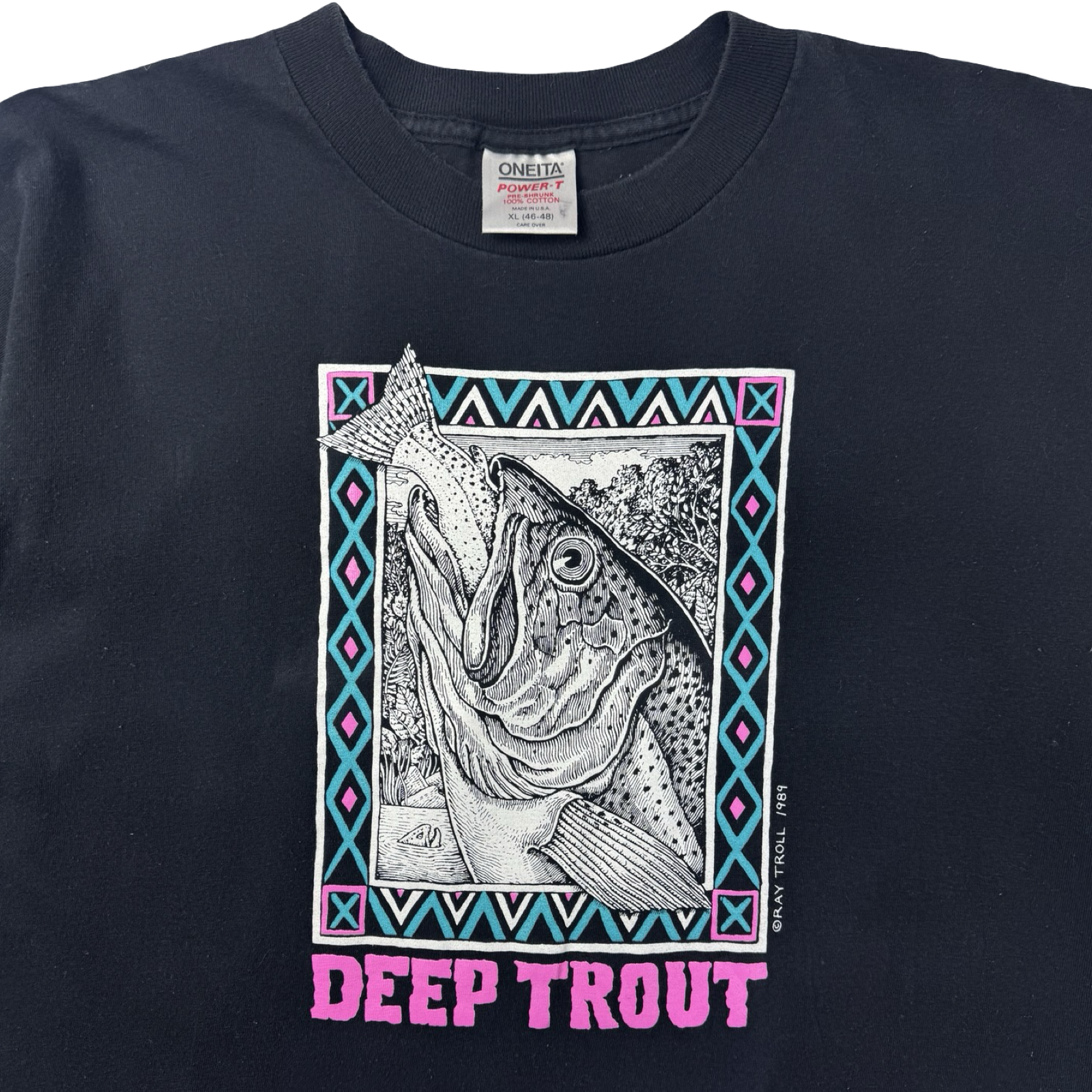 1989 Ray Troll “Deep Trout” Art T-Shirt Black