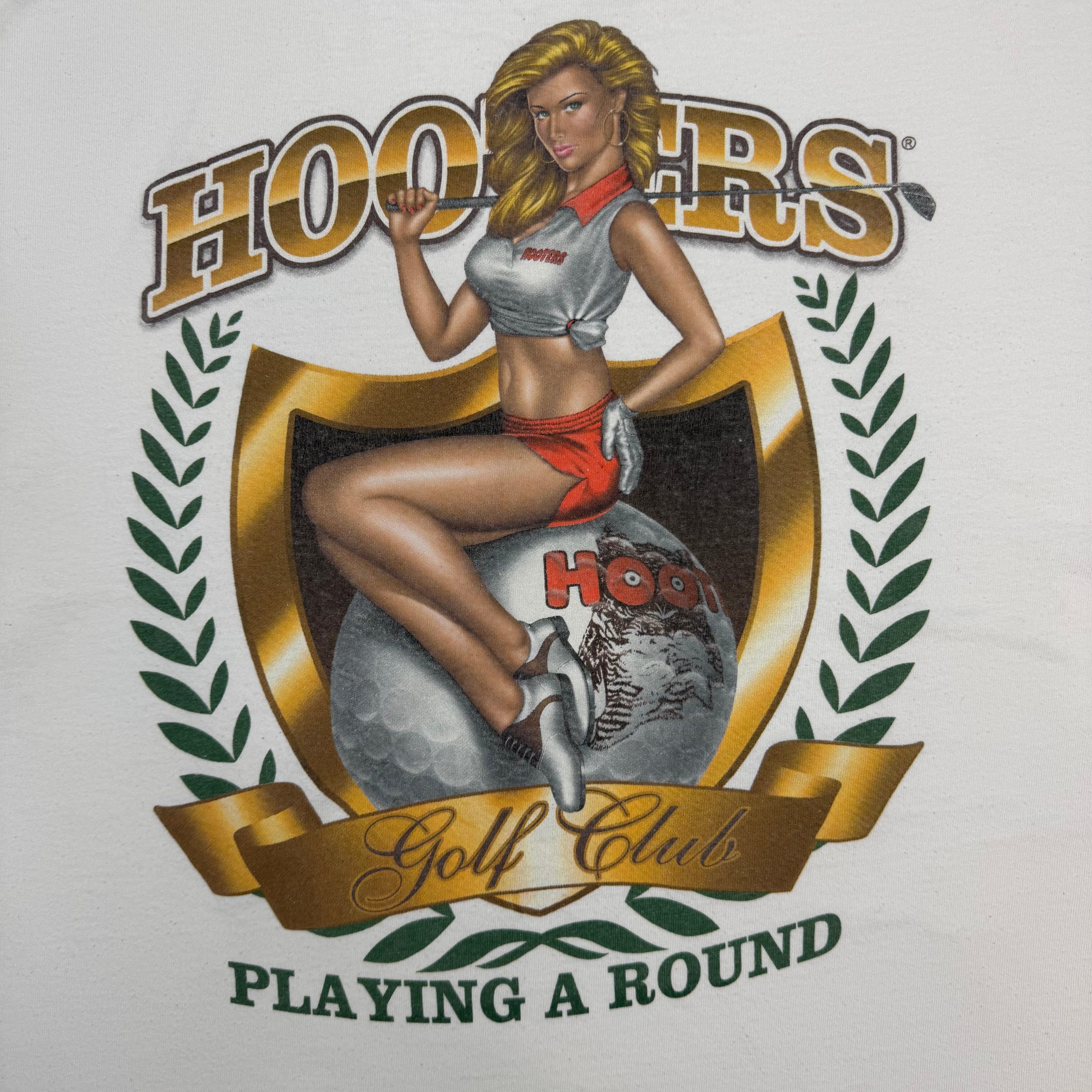 Vintage Hooters “Playing A Round” Golf Tee White