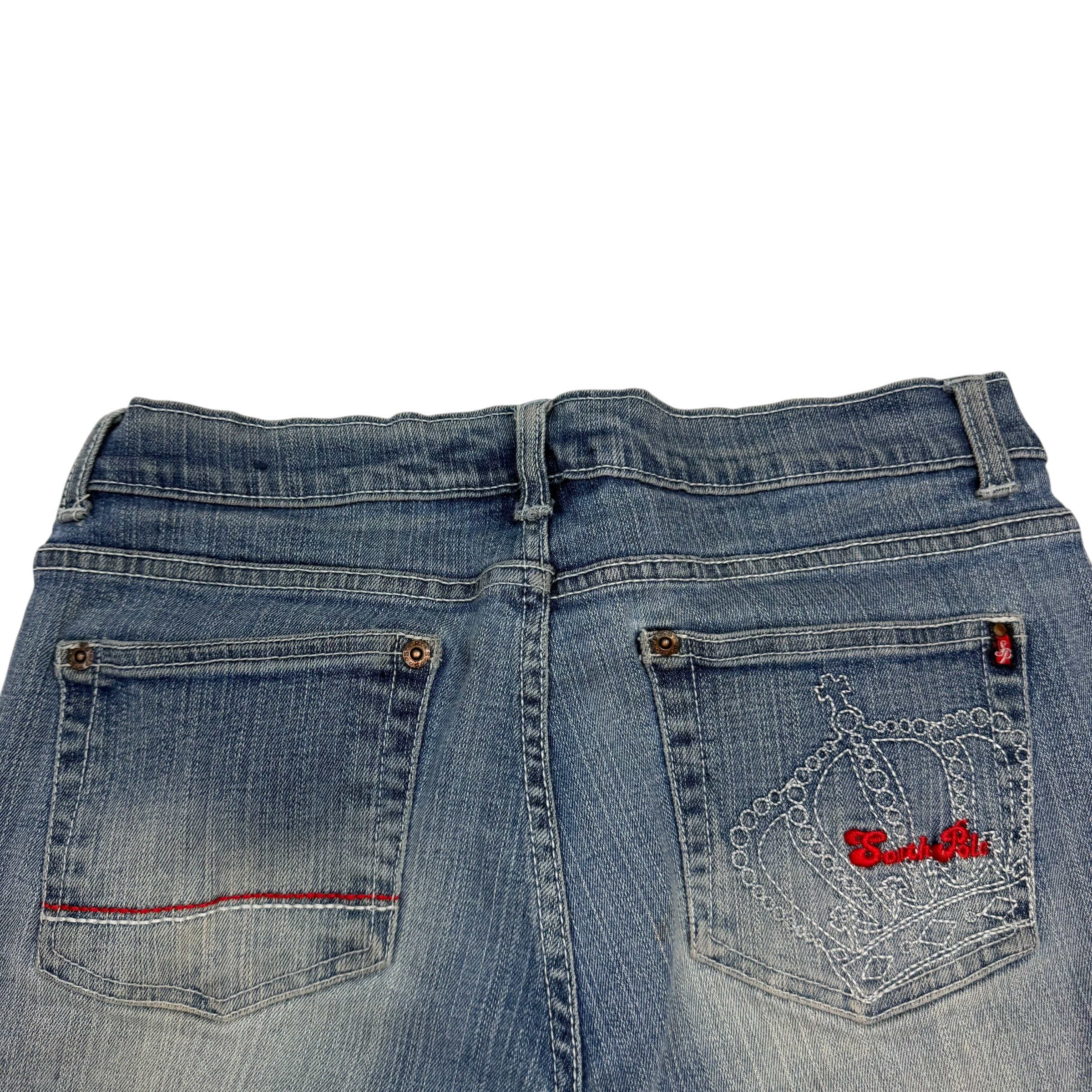 (W) Vintage Southpole Embroidered Flared Jeans Blue