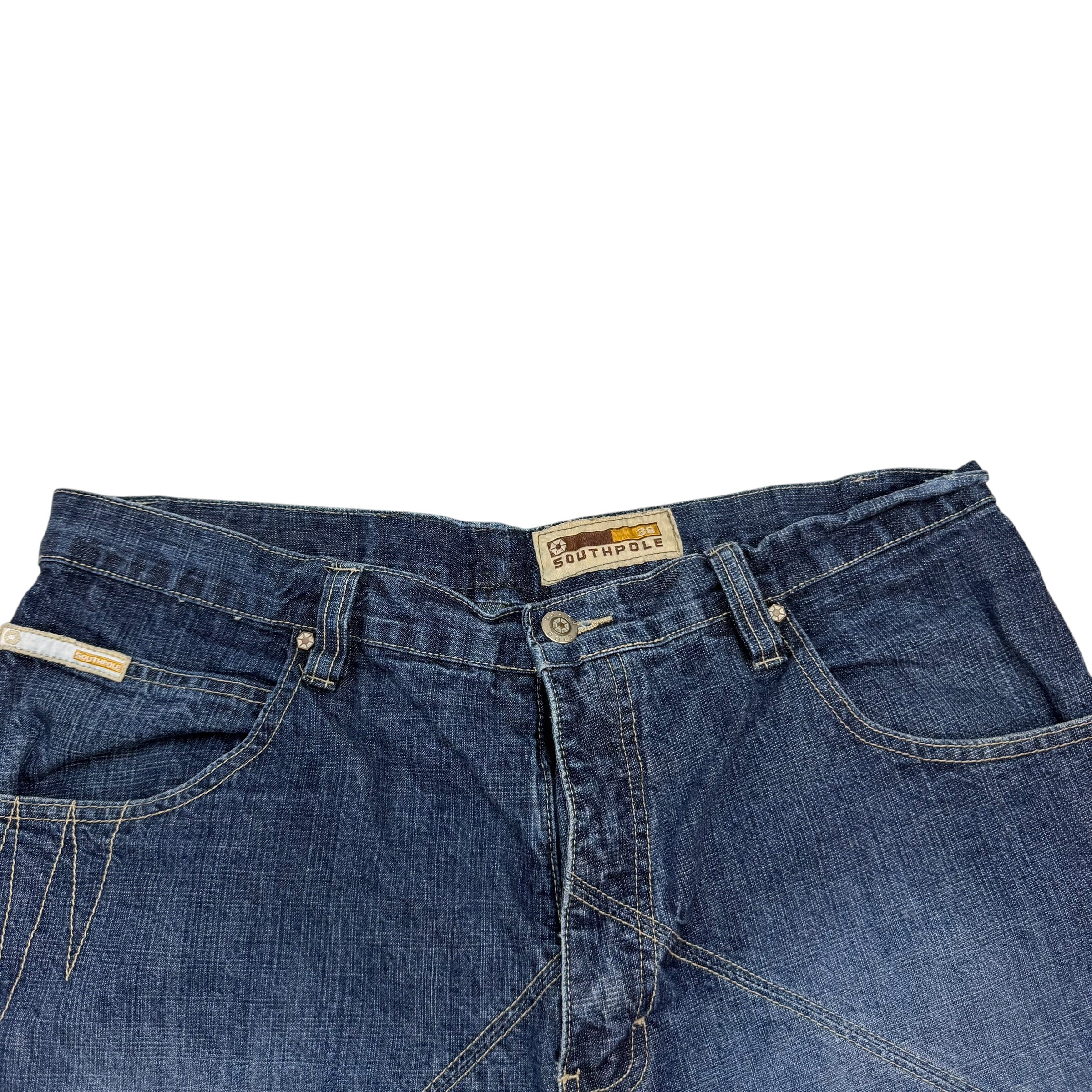 Vintage Southpole Zig Zag Stitch Denim Shorts Blue