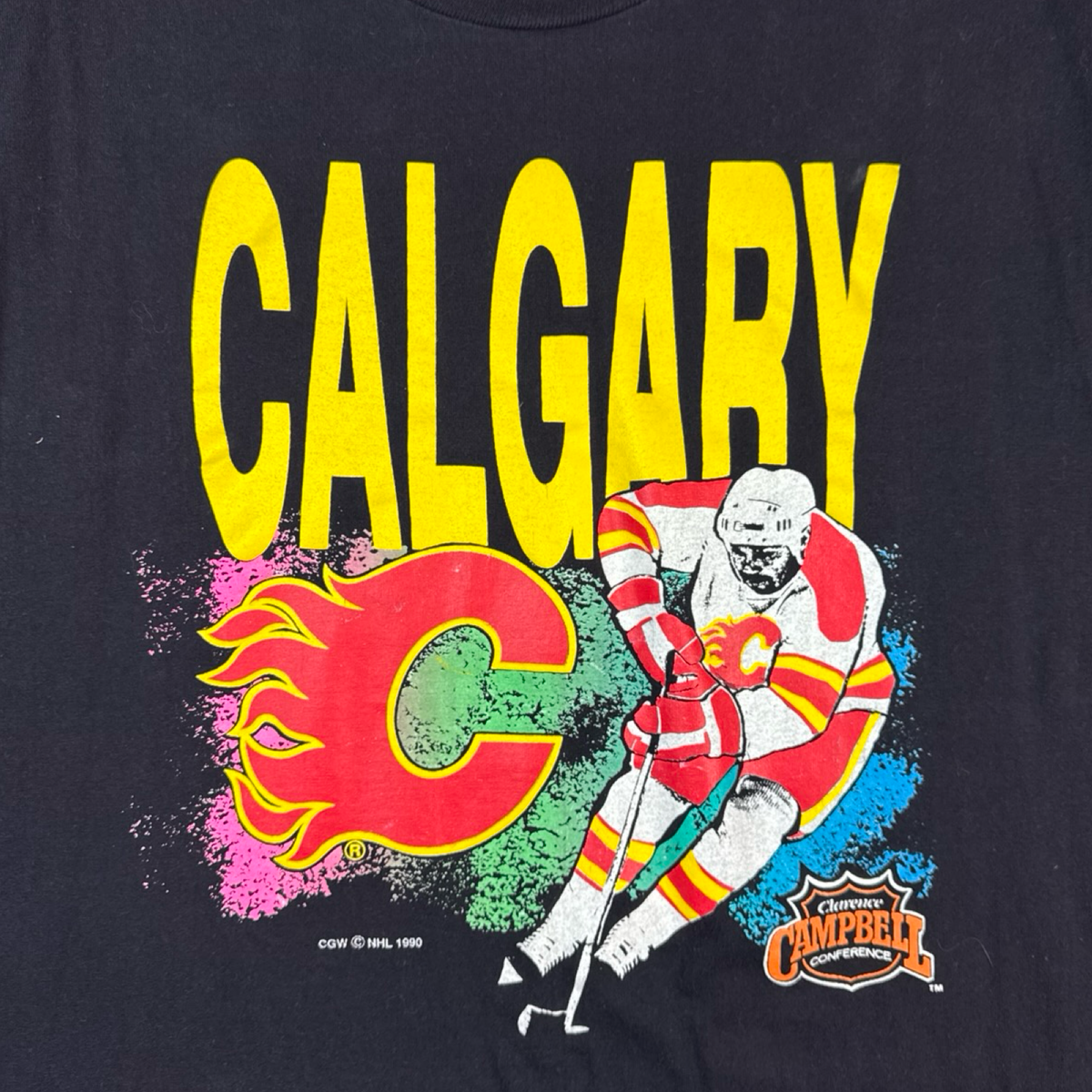 1990 Calgary Flames Conference NHL T-Shirt Black