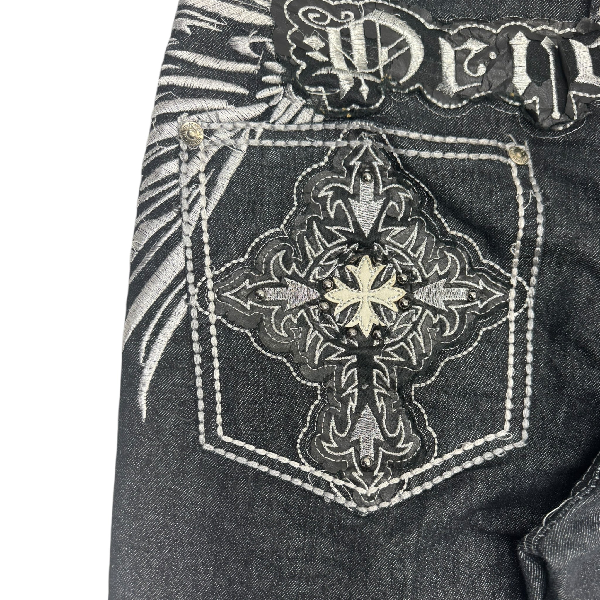 Y2K Imperious Embroidered Black Denim Bottoms
