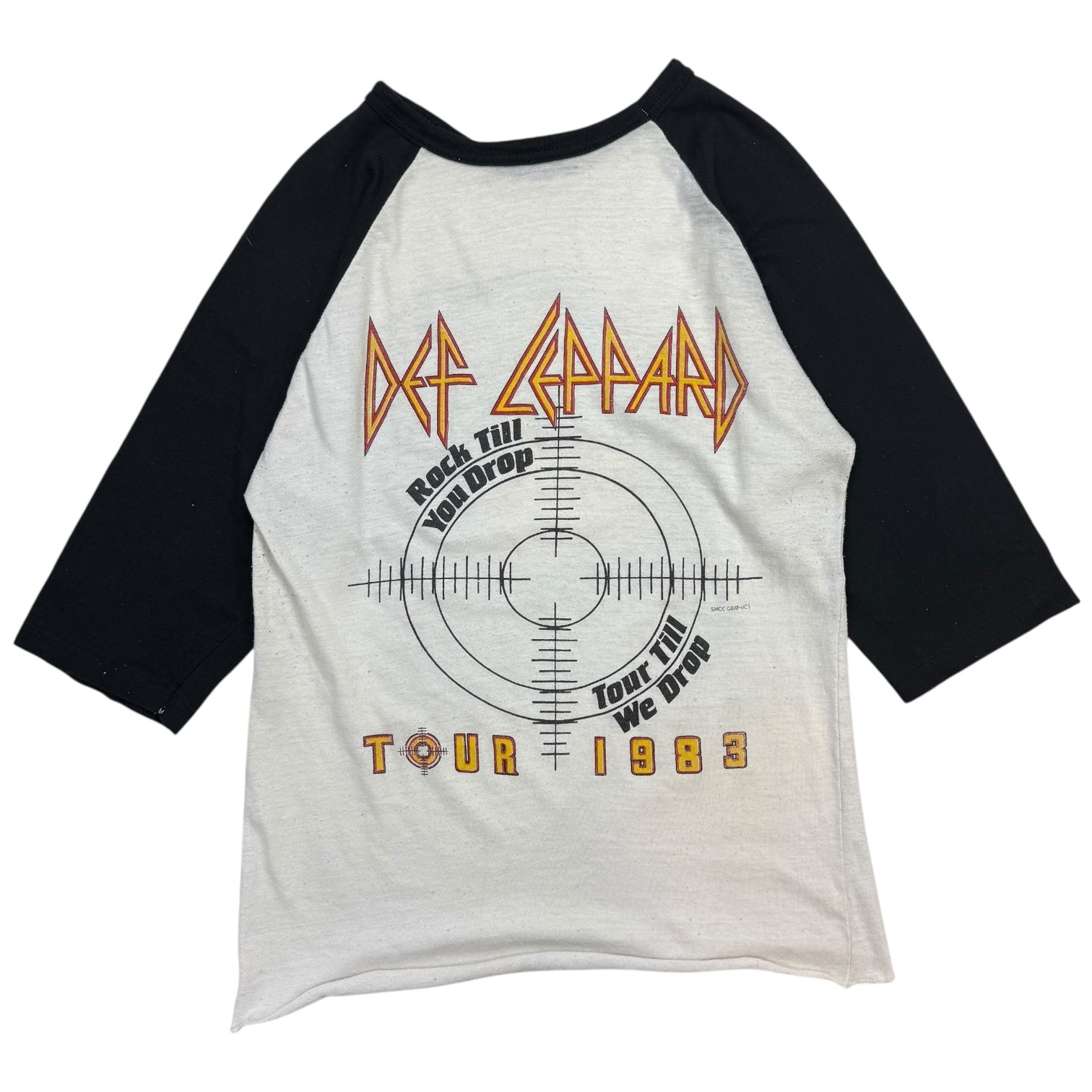 1983 Def Leppard Pyromania "Rock Til You Drop" Raglan Tee White/Black