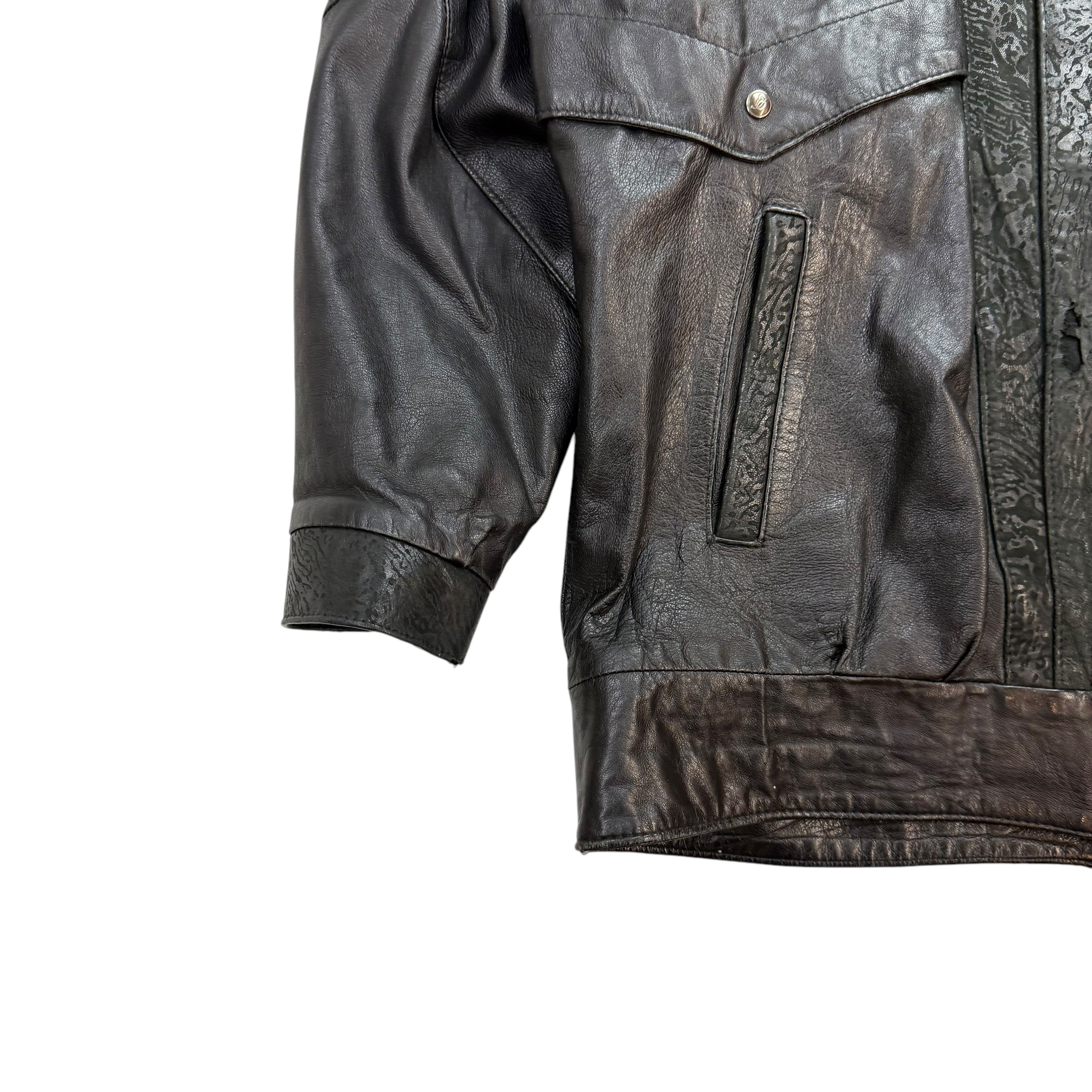 Vintage Animal Print Leather Jacket Black