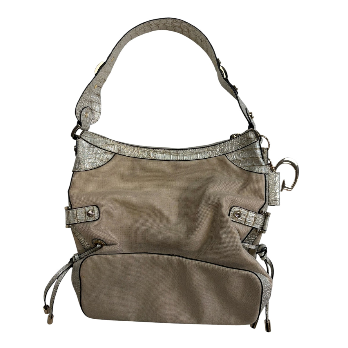 (W) Vintage Guess Y2K Baguette Shoulder Bag Beige/Metallic