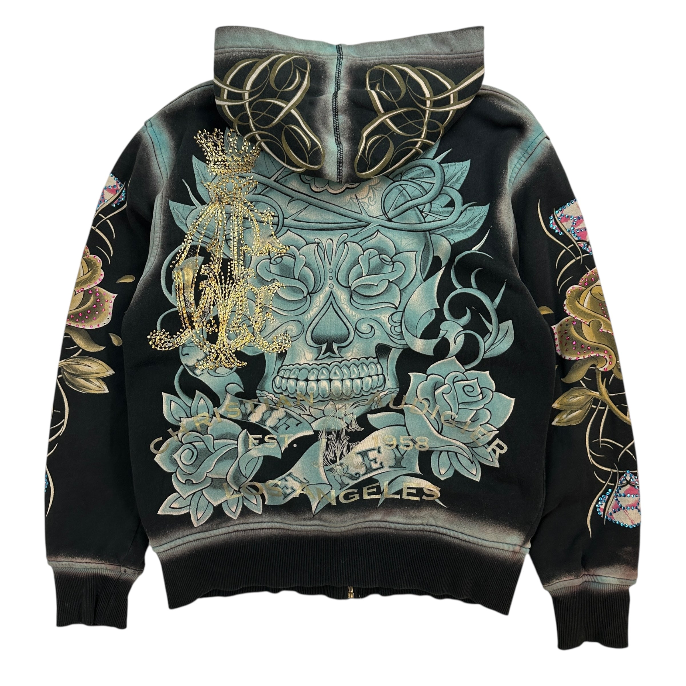 Vintage Y2K Christian Audigier Rhinestone Hoodie Black
