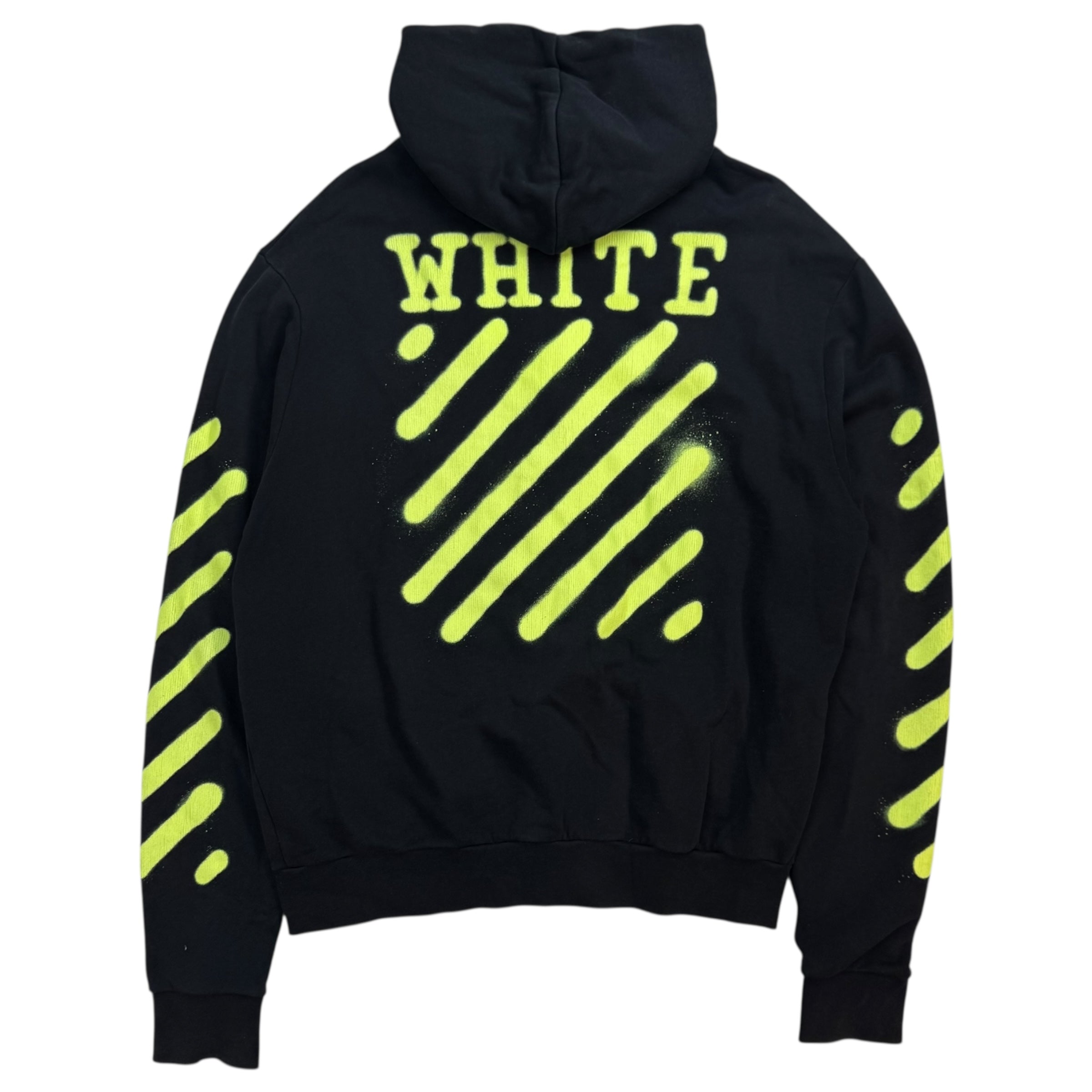 Off-White Diagonal Spray Green Zip Up Hoodie Black