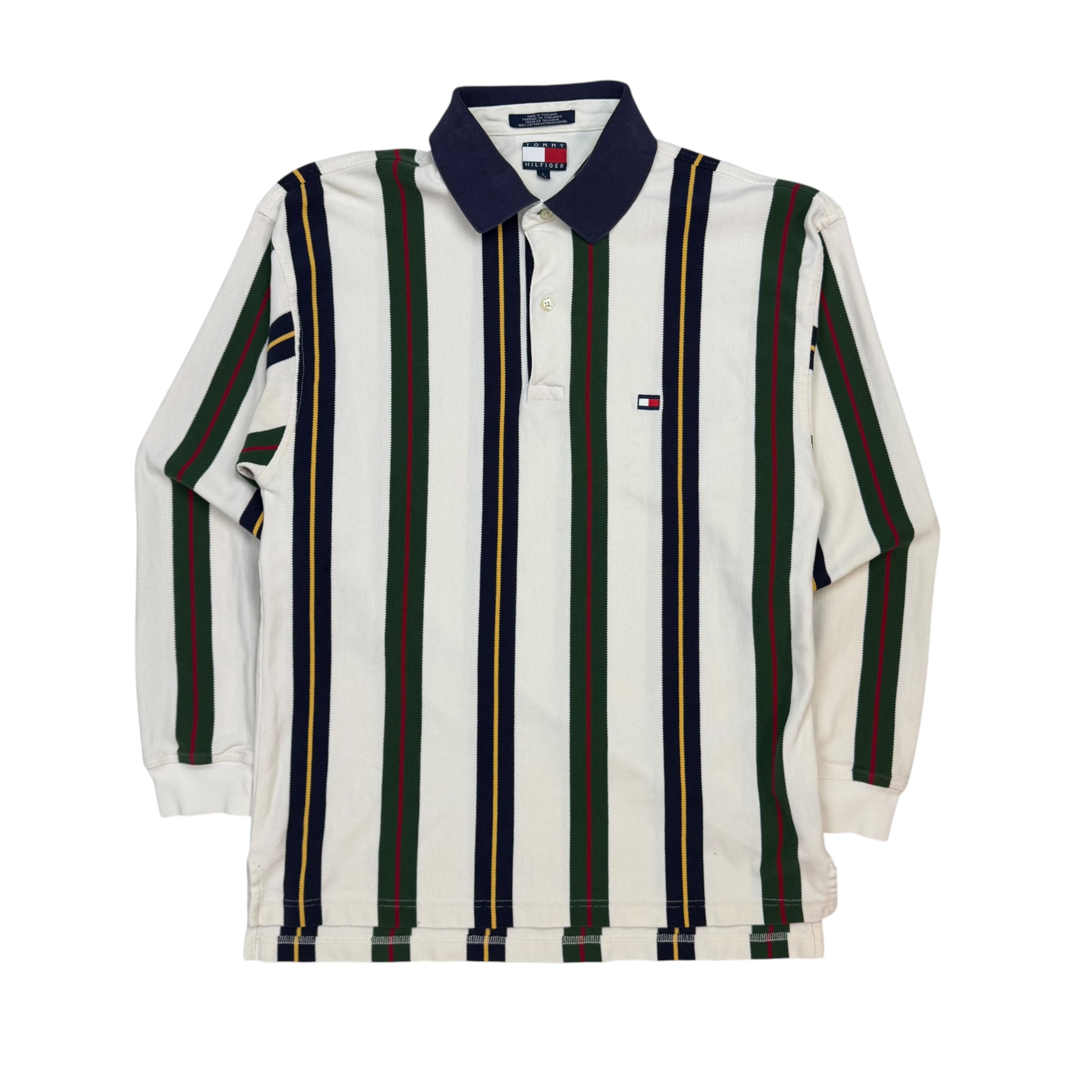 Vintage Tommy Hilfiger Striped Rugby Polo White