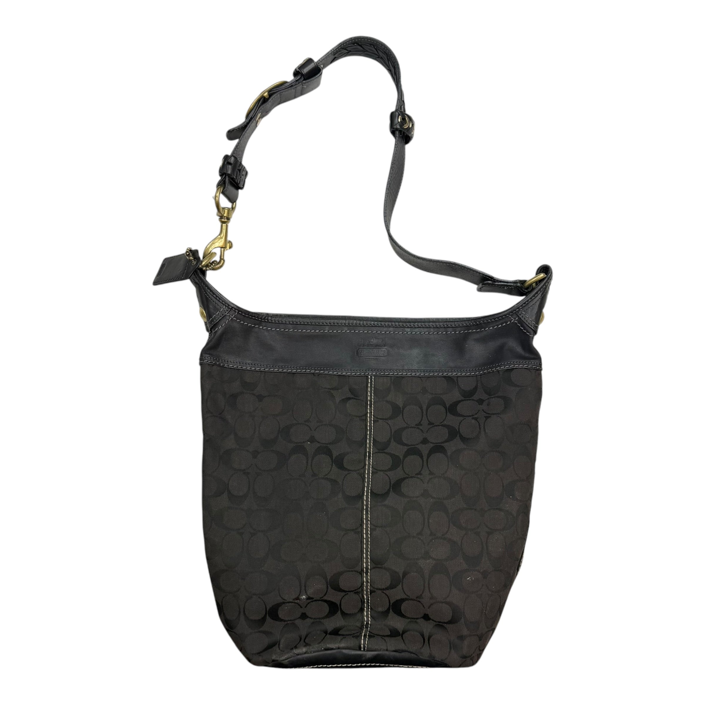 (W) Vintage Coach Bleecker Signature Jacquard Bucket Bag Black