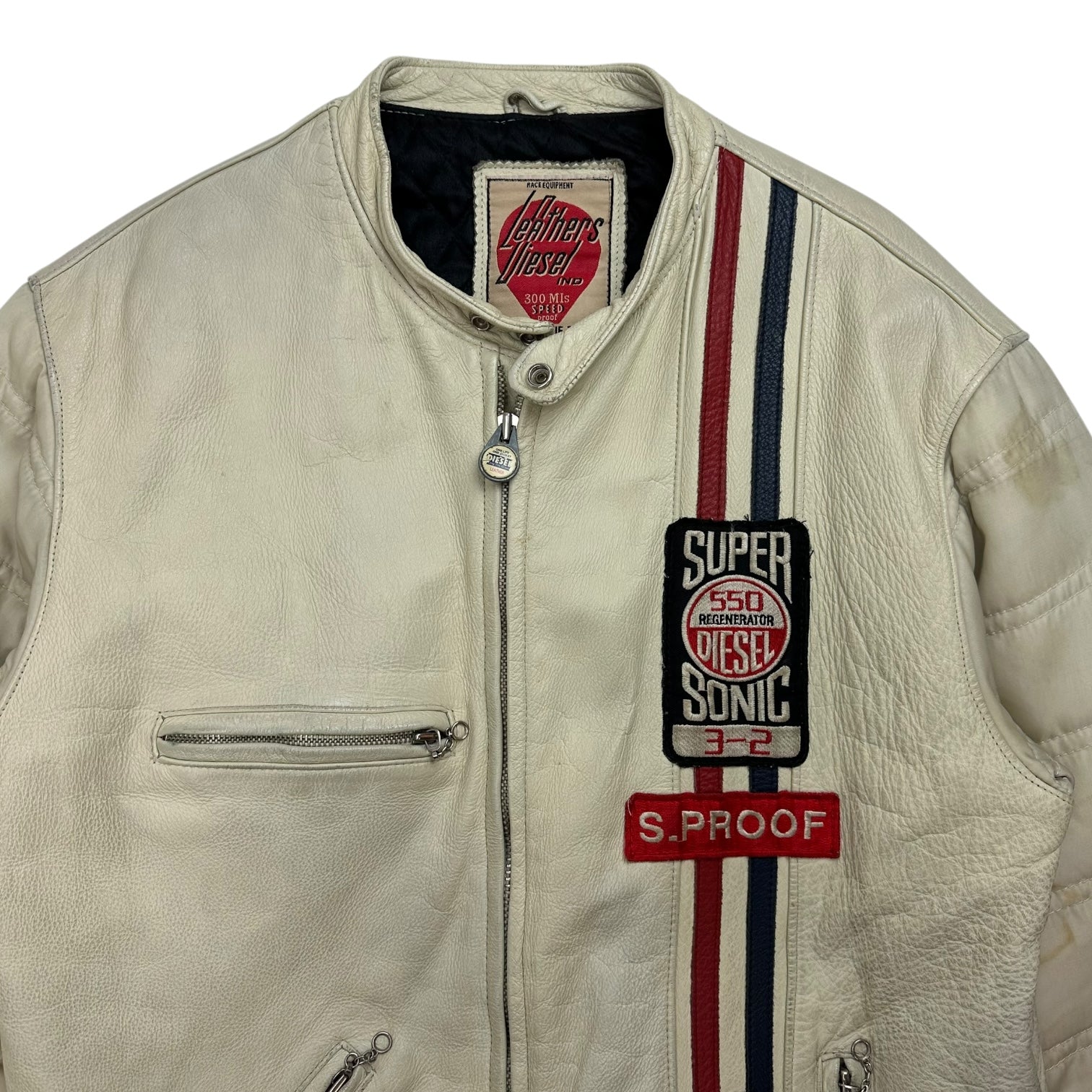 Vintage Diesel Leather Racer Jacket Cream