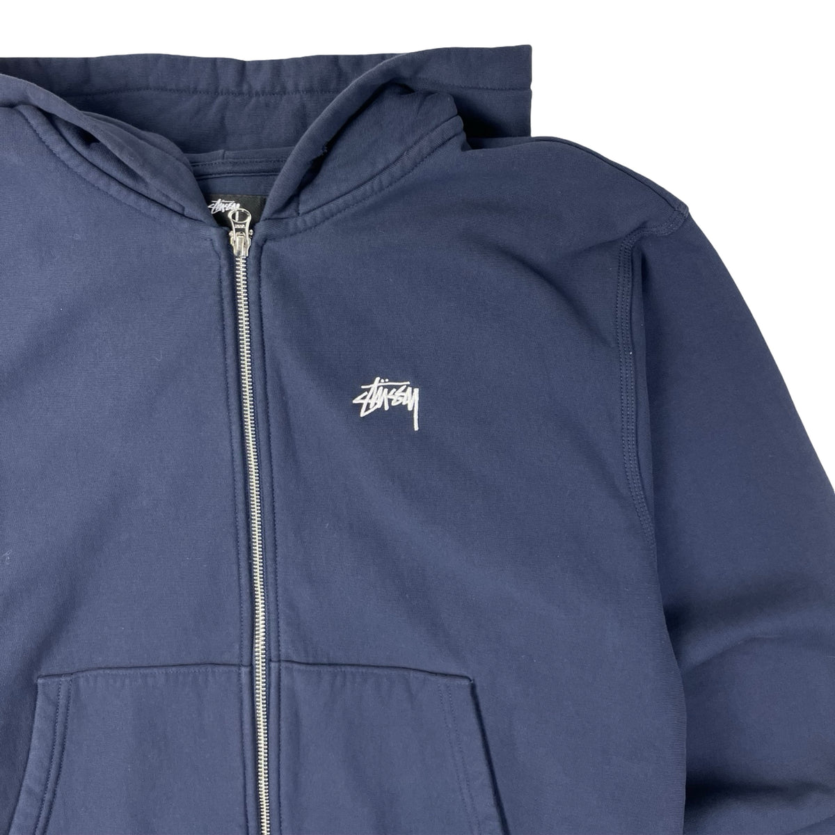 Stussy Stock Logo Zip Up Hoodie Navy