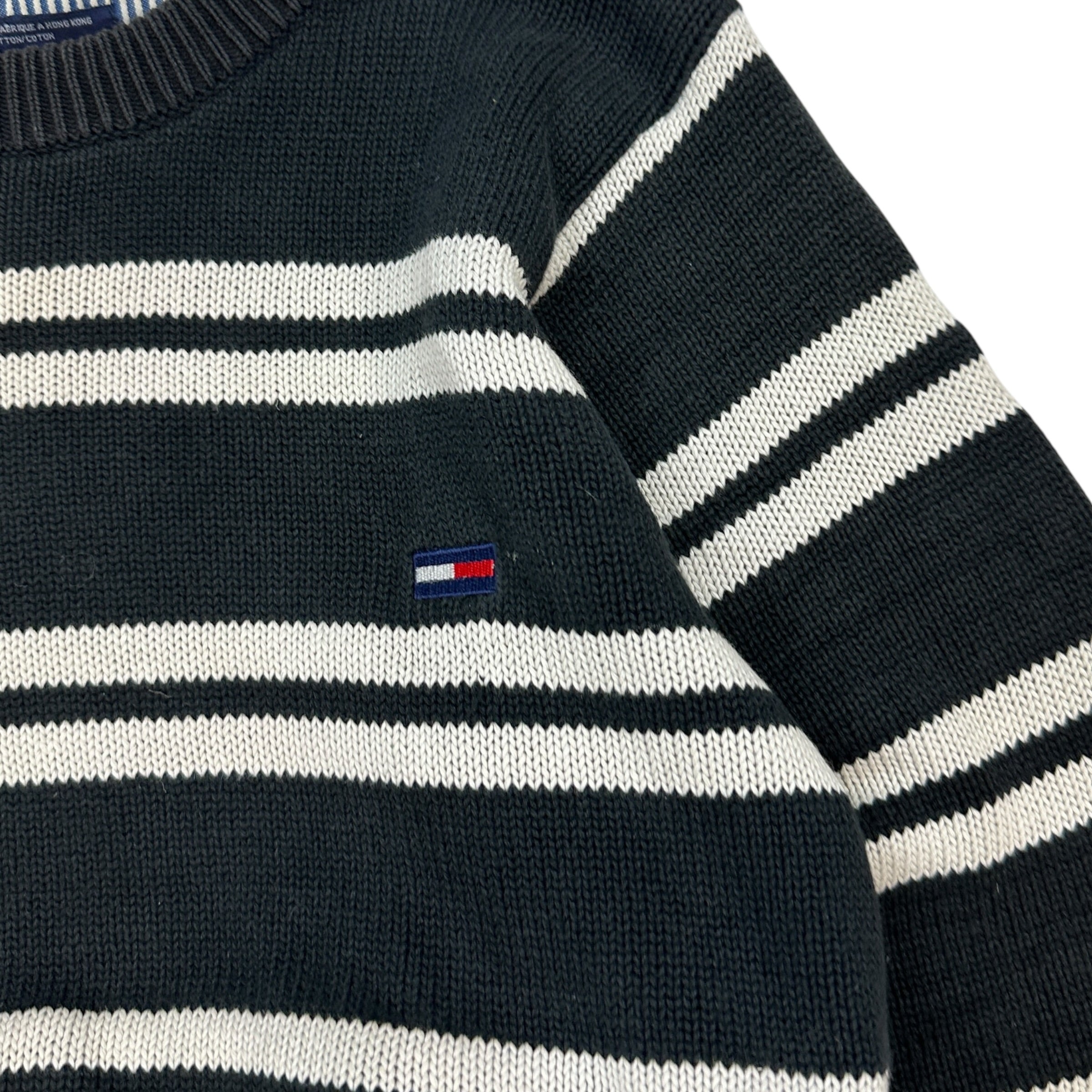 (W) Vintage Tommy Hilfiger Cropped Striped Knit Sweater Black/White