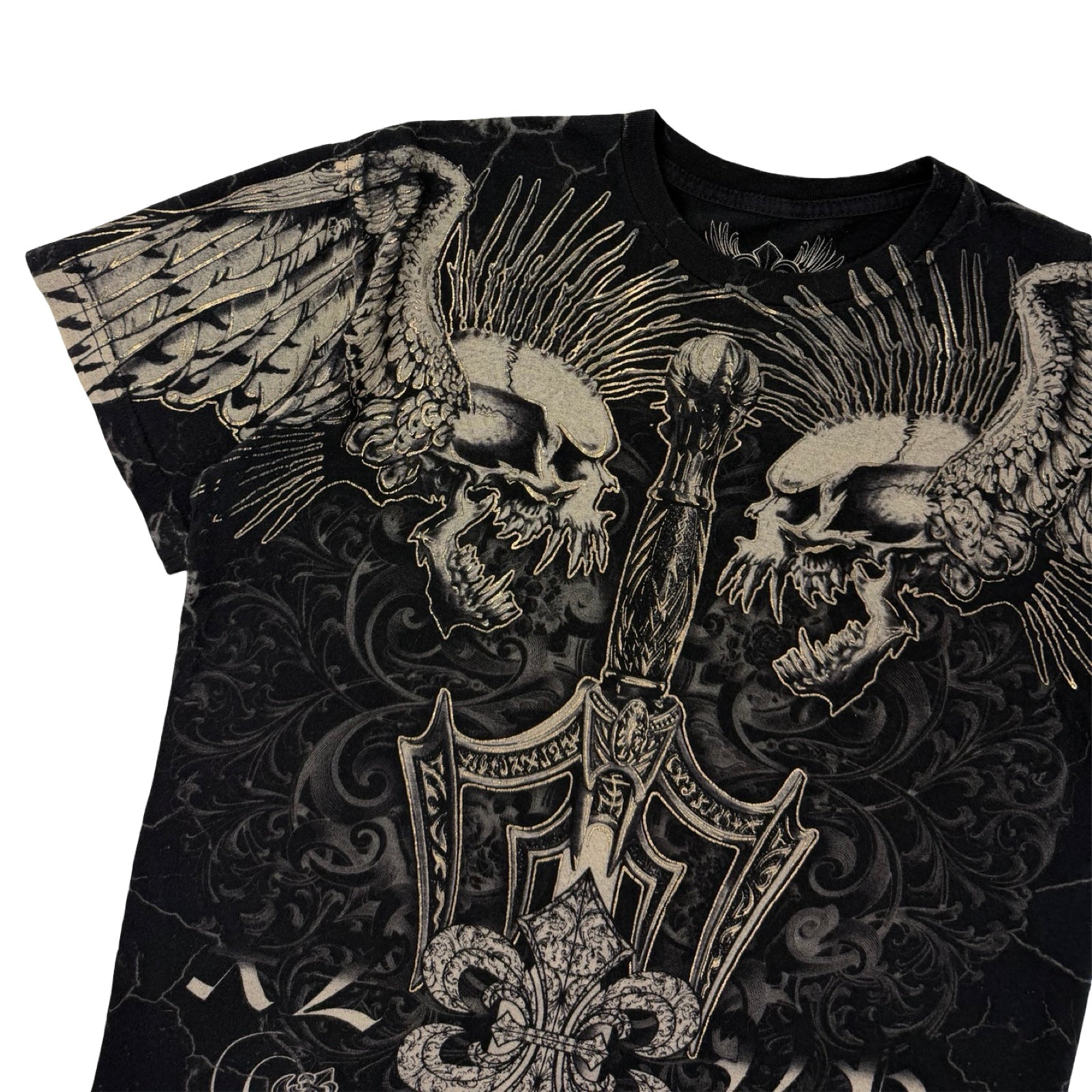 Vintage Y2K Xzavier Screaming Punk Skulls T-Shirt Black