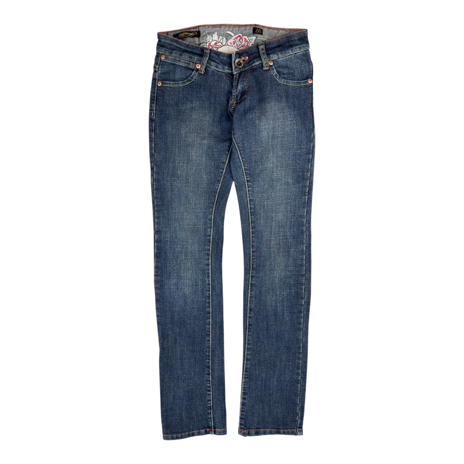 (W) Y2K Ed Hardy Embroidered  Low Rise Jeans