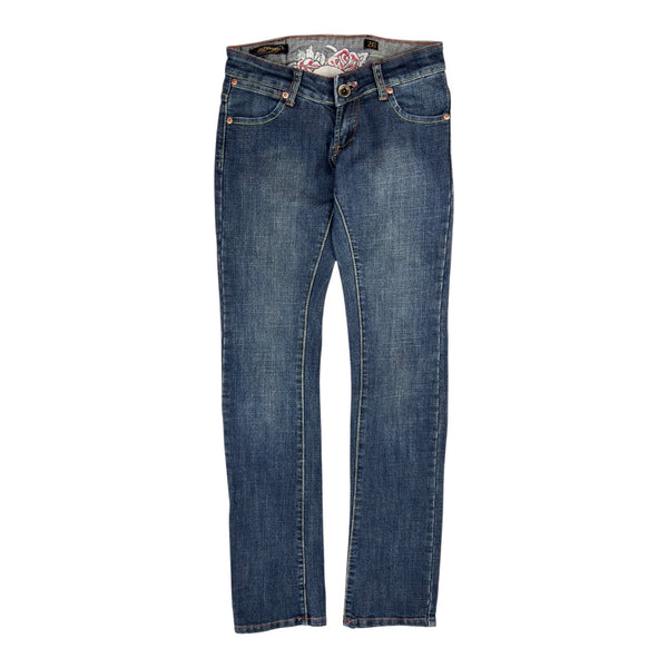 (W) Y2K Ed Hardy Embroidered  Low Rise Jeans