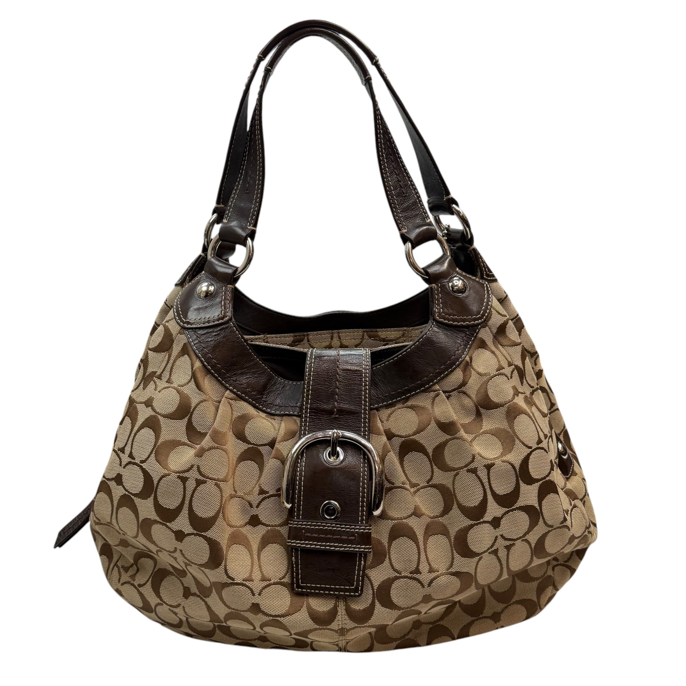 (W) Vintage Coach Soho Lynn Signature Hobo Bag Tan And Brown