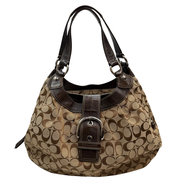 (W) Vintage Coach Soho Lynn Signature Hobo Bag Tan And Brown