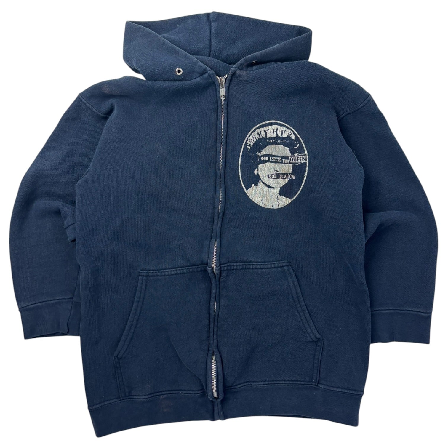 Vintage Sex Pistols 'God Save The Queen' Full Zip Hoodie Navy
