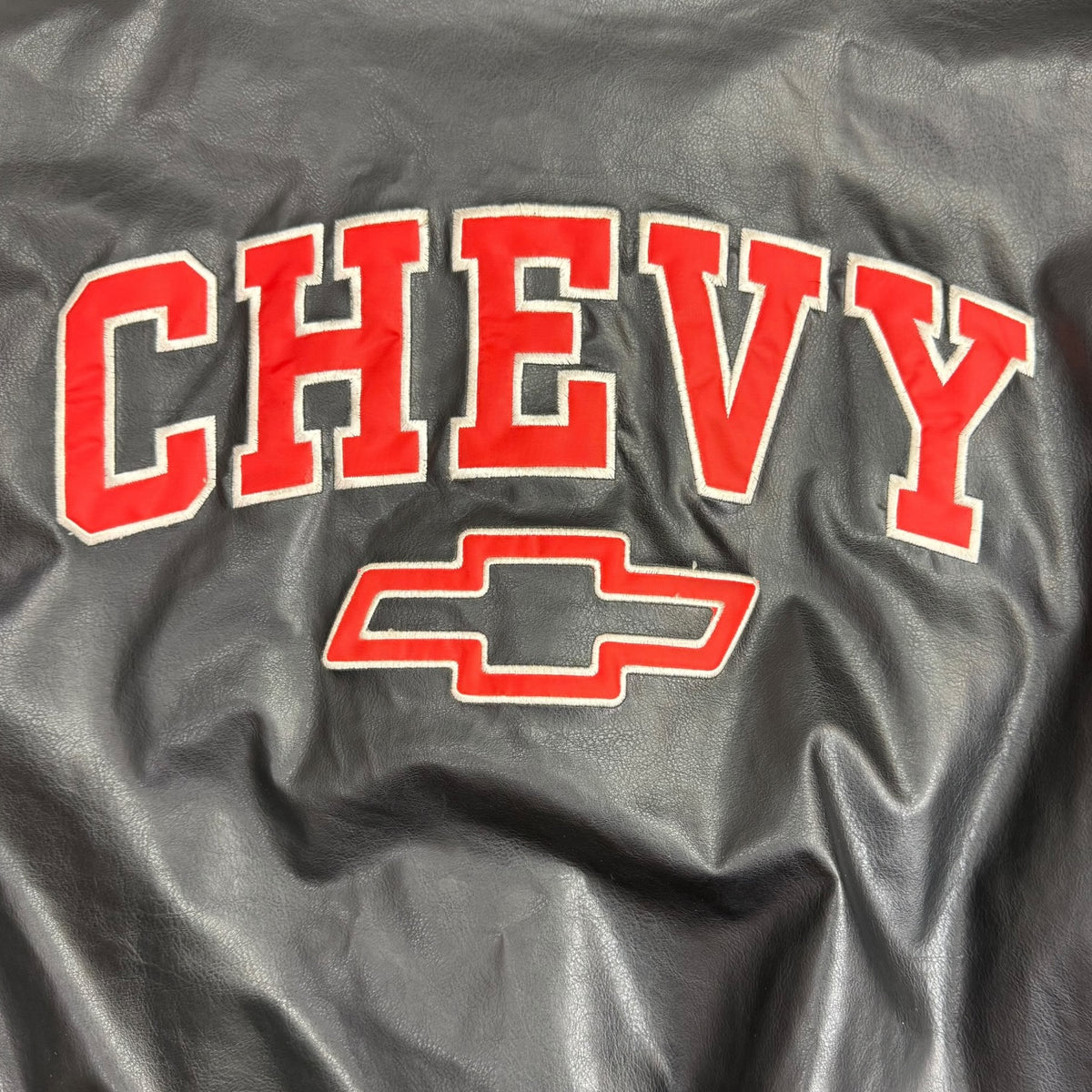 Vintage Chevy Racing Leather Bomber Jacket Black