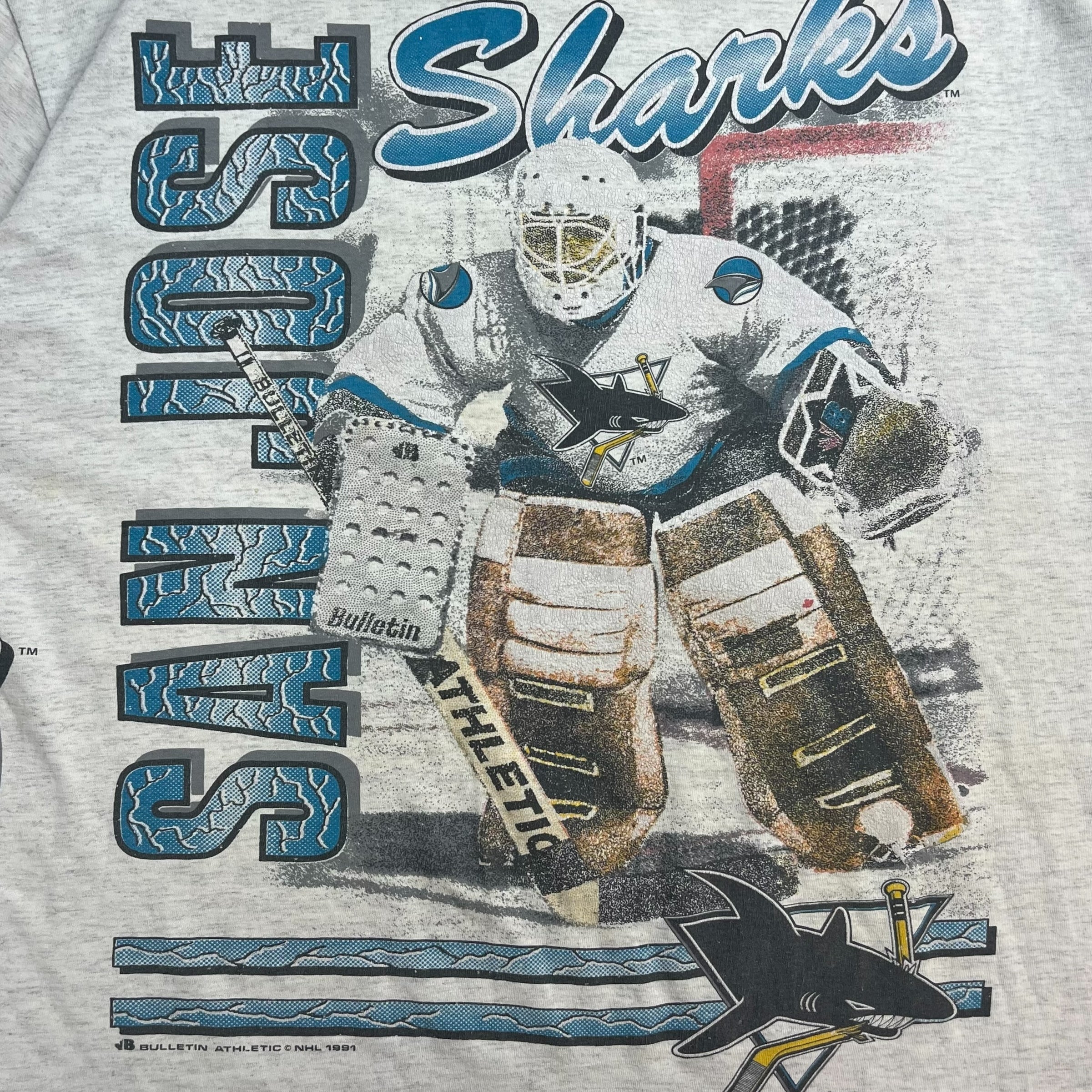 Vintage San Jose Sharks Bulletin Athletics Goalie Tee Grey