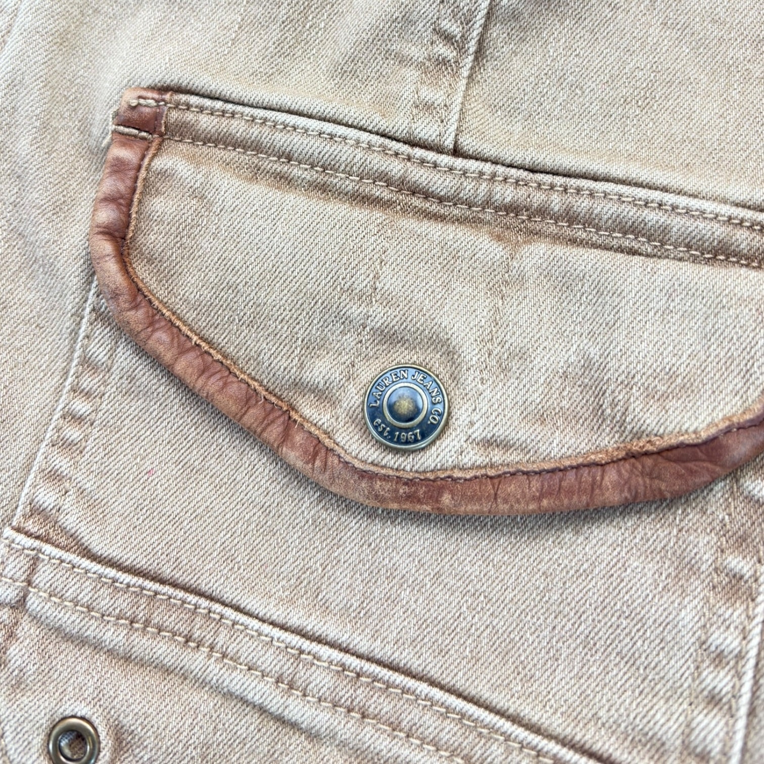 (W) Y2K Ralph Lauren Leather Trim Jean Jacket Brown
