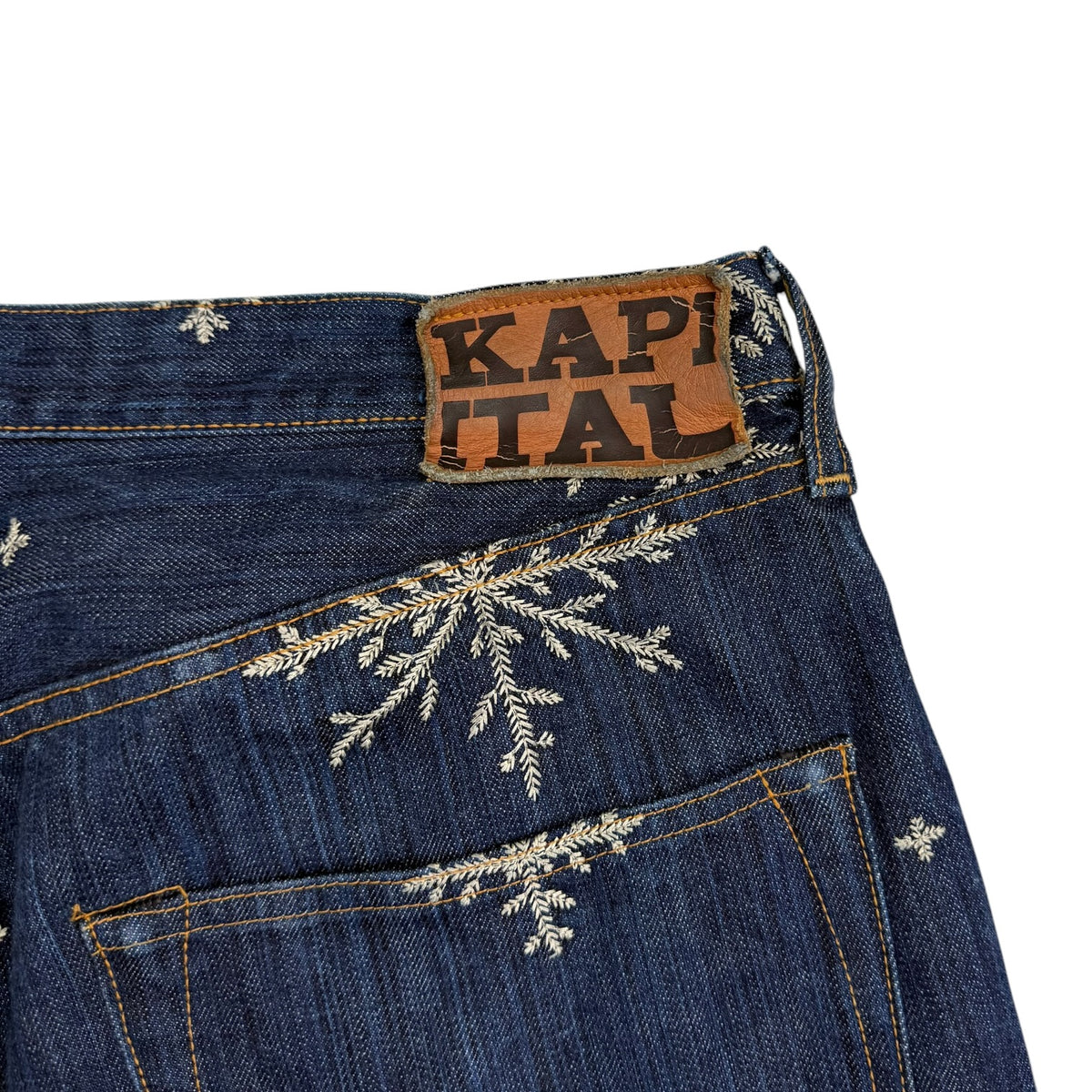 Kapital 14oz Denim Snow Pattern Embroidery 5P TH Straight Jeans Dark Indigo