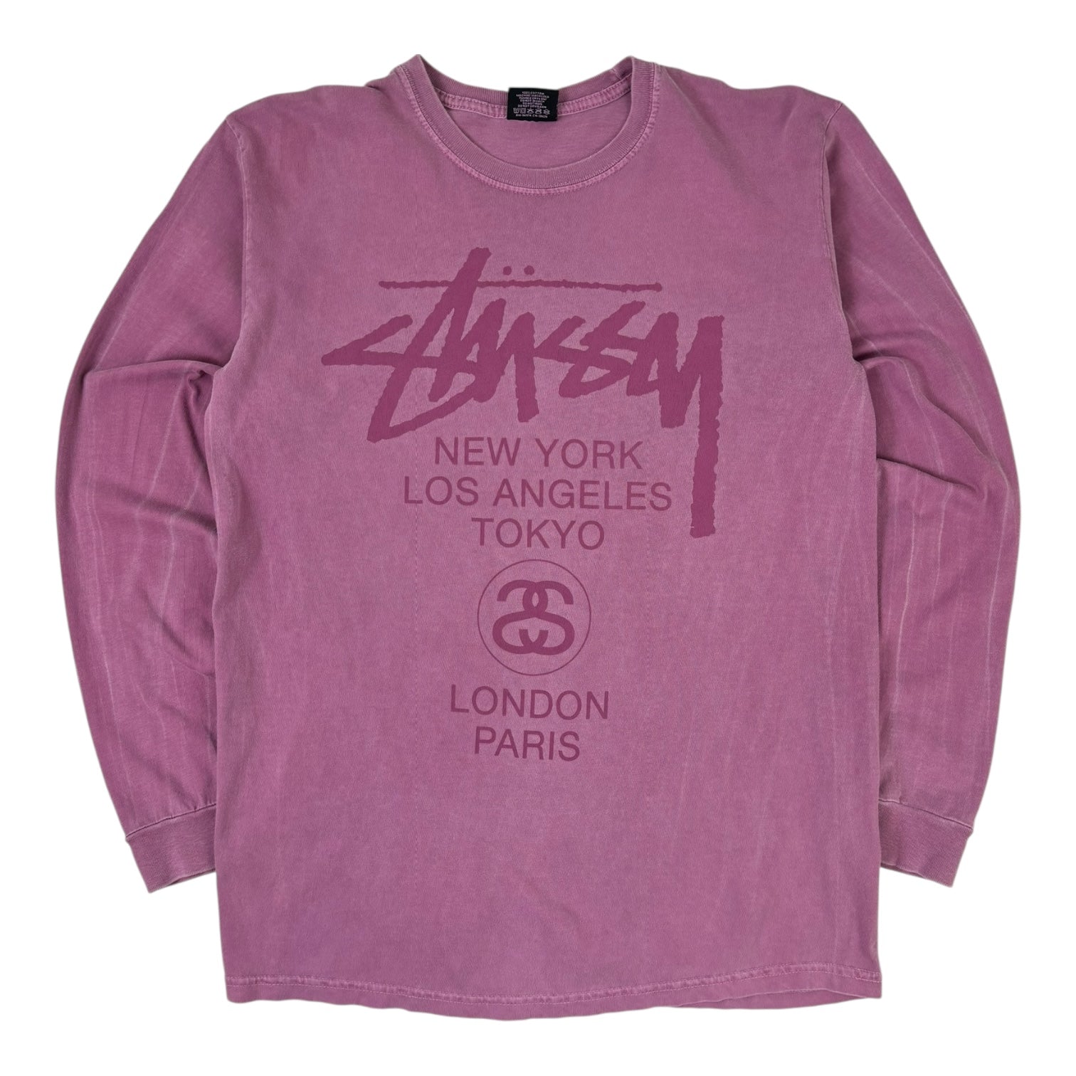 Stussy World Tour Pigment Dyed Long Sleeve T-Shirt Fuchsia