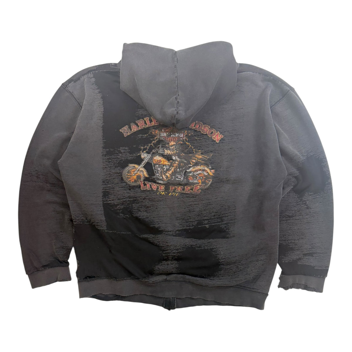 Vintage Harley Distressed Zip Up Hoodie Black
