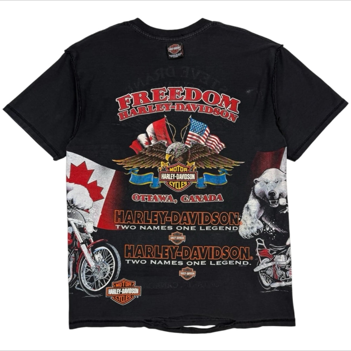 Vintage Harley Davidson Canadian Test Print Double Sided Tee Black
