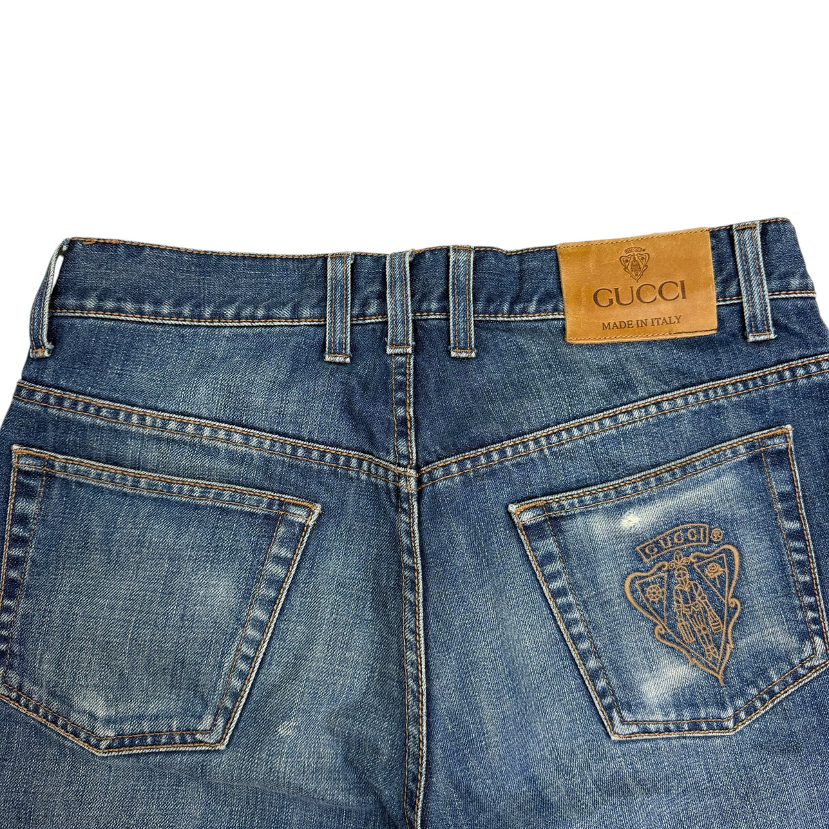 Vintage Gucci Embroidered Crest Jeans Faded Blue