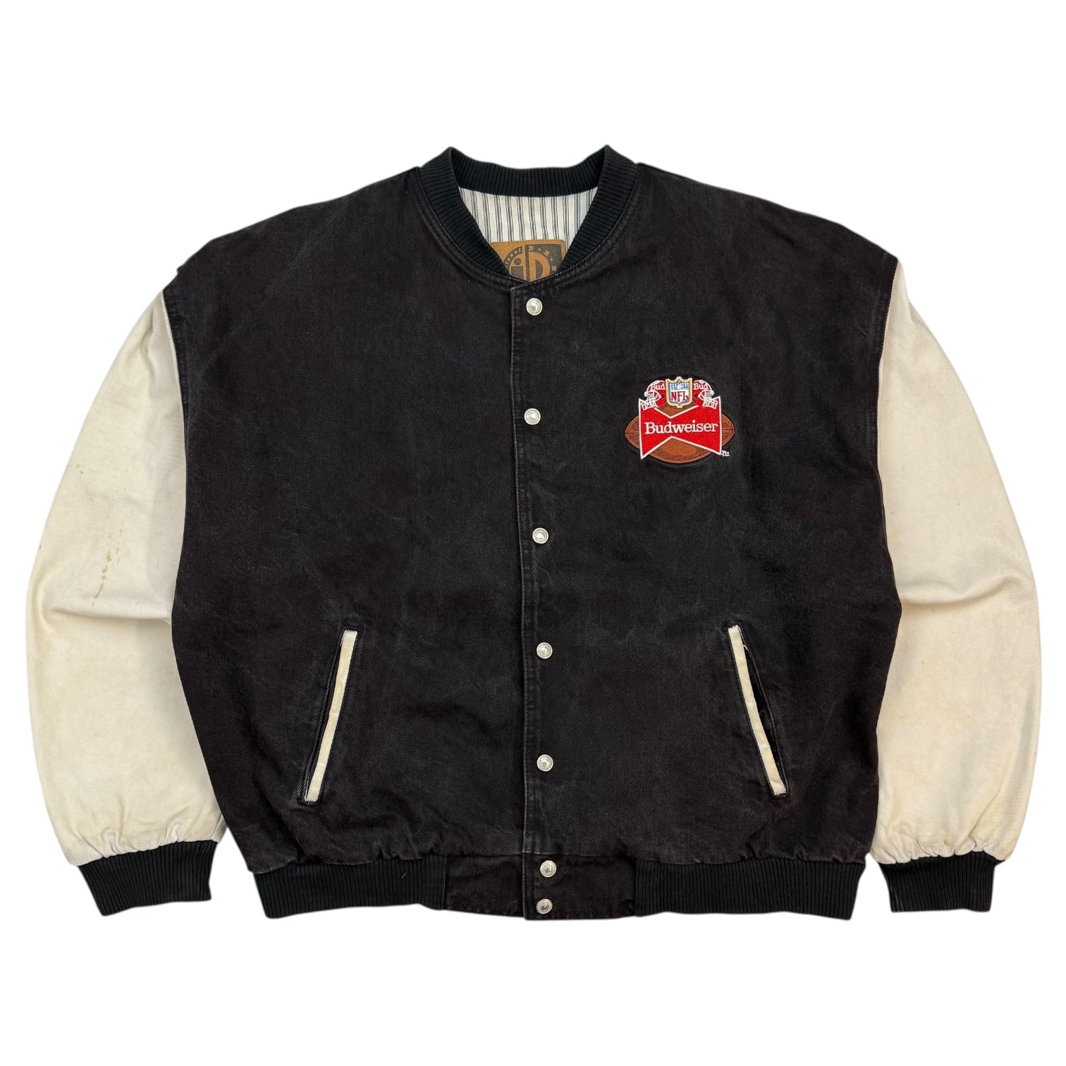 1995 Super Bowl XXIX Budweiser Denim Bomber Jacket Black/White