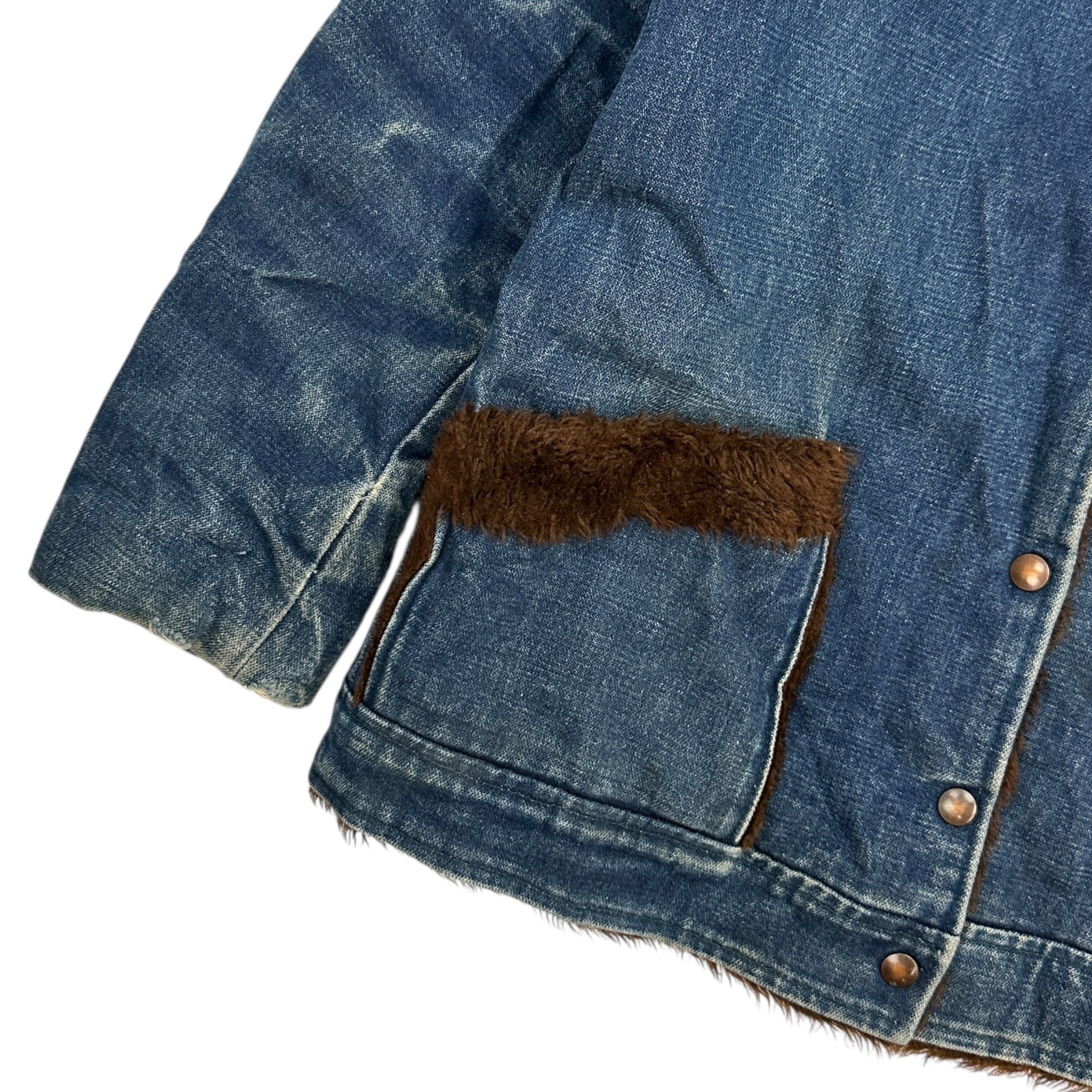 (W) Vintage Faux Fur Denim Barn Coat