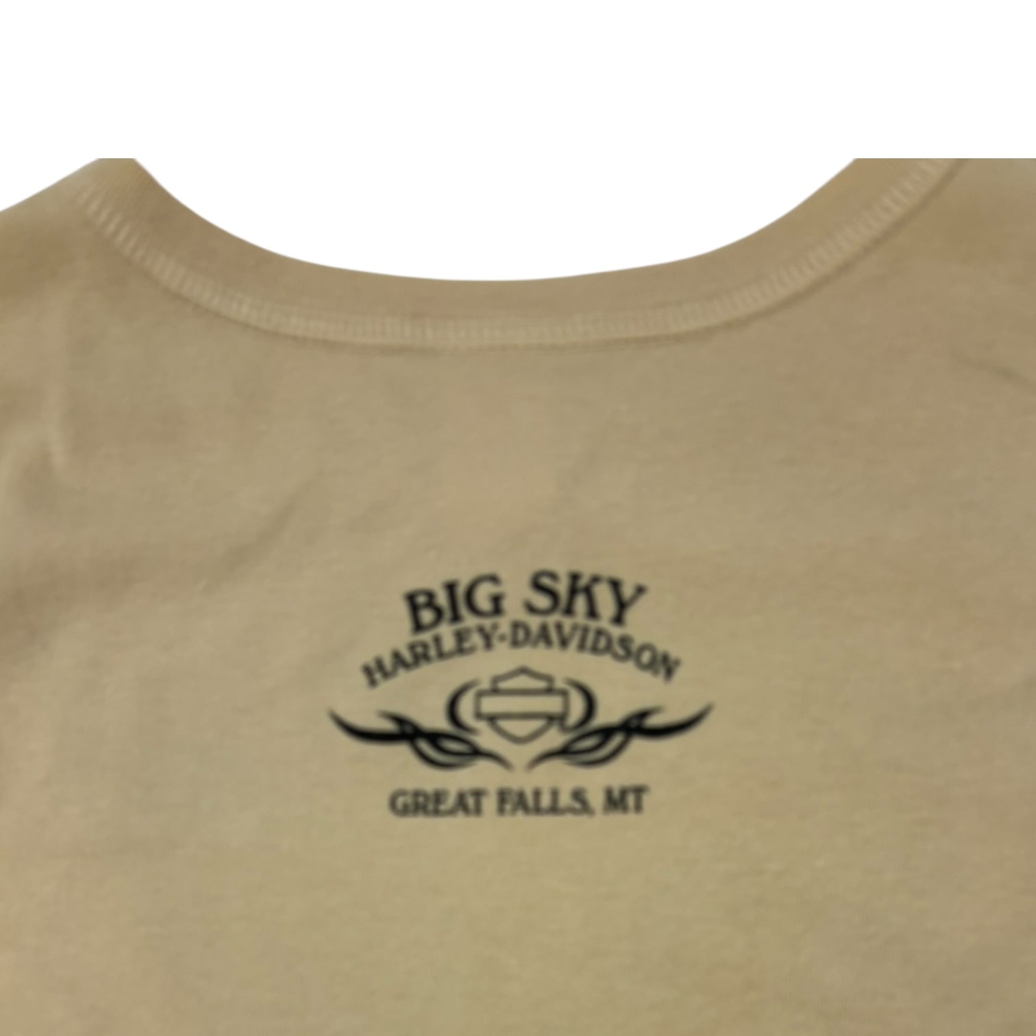 Vintage Women’s Big Sky Harley Davidson Tattoo Layered T-Shirt Beige