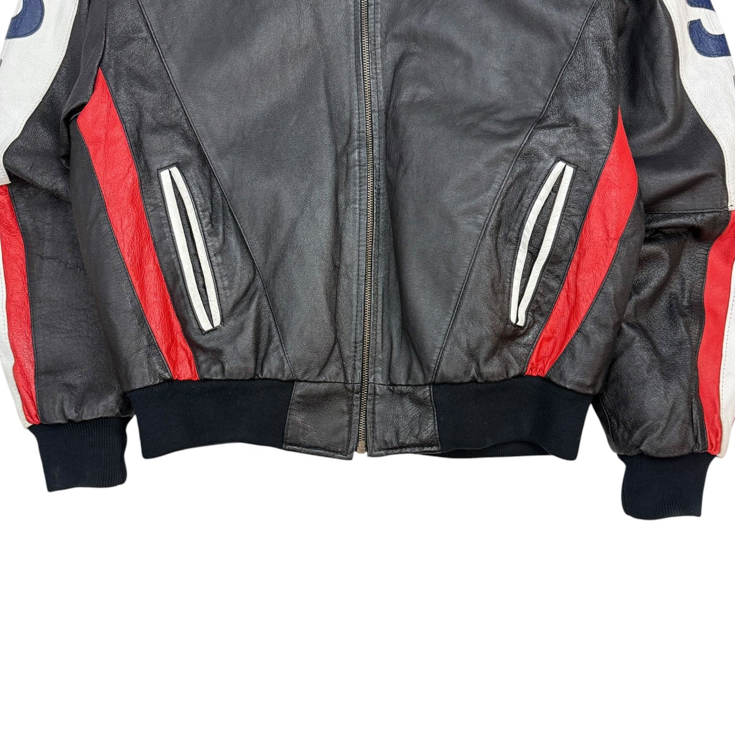 Vintage USA Flag Leather Jacket Black