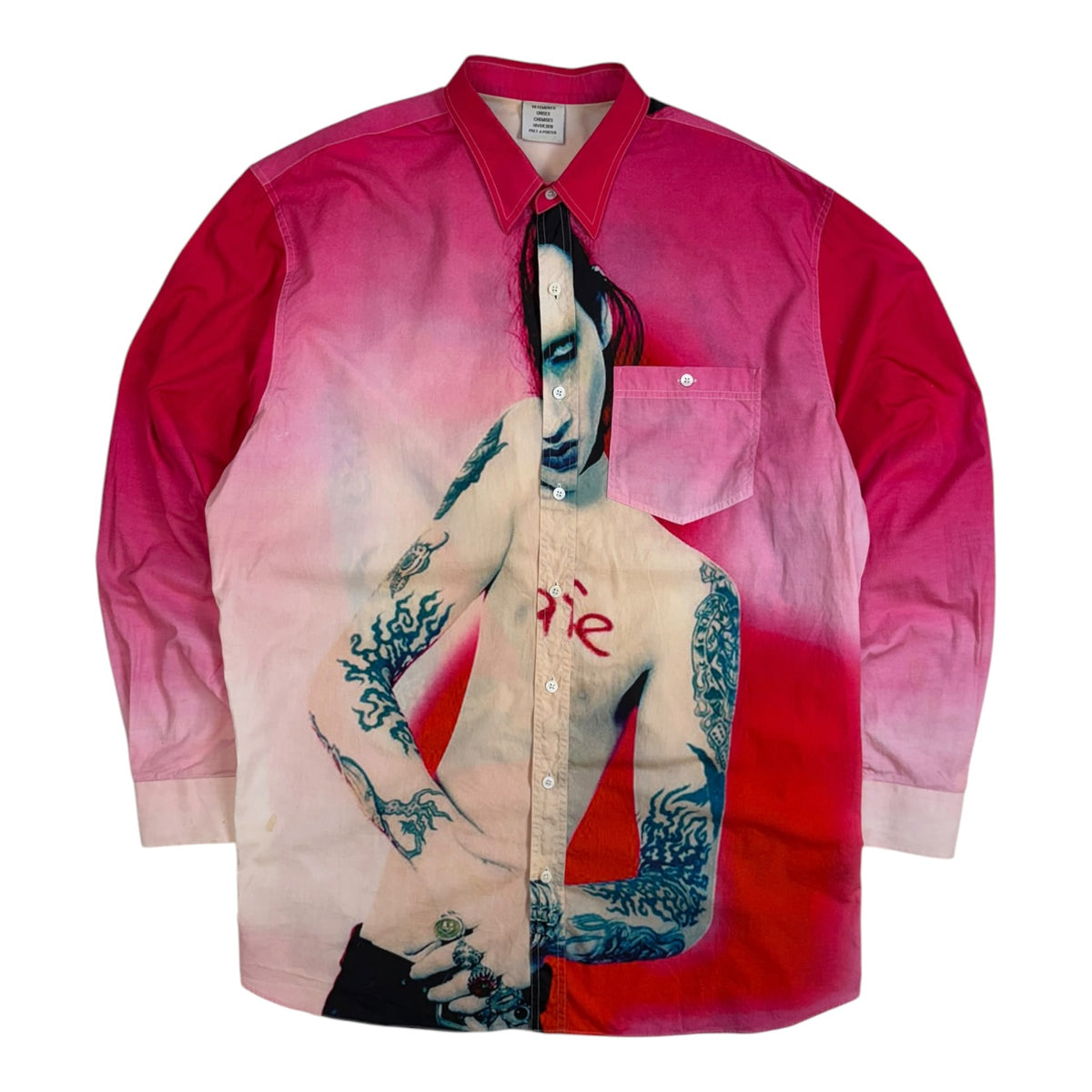 Vetements AW18 Marilyn Manson Printed Button-Up Shirt Pink