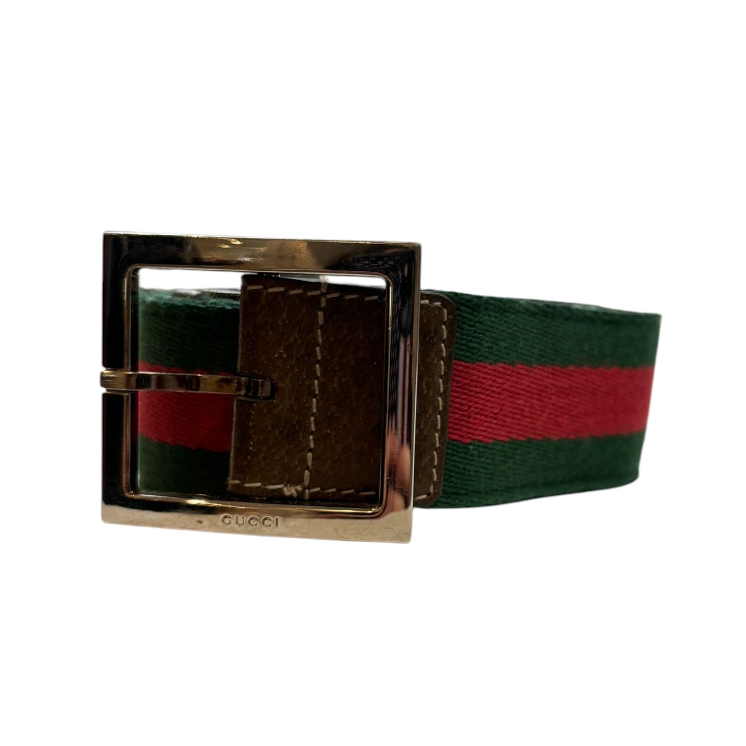 Gucci Leather Canvas Stripe Logo Belt Red/Green