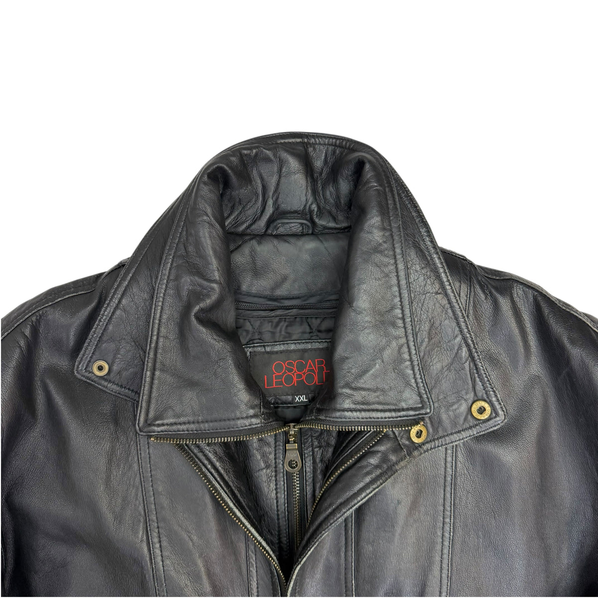 Vintage Oscar Leopold Double Collar Leather Jacket Black