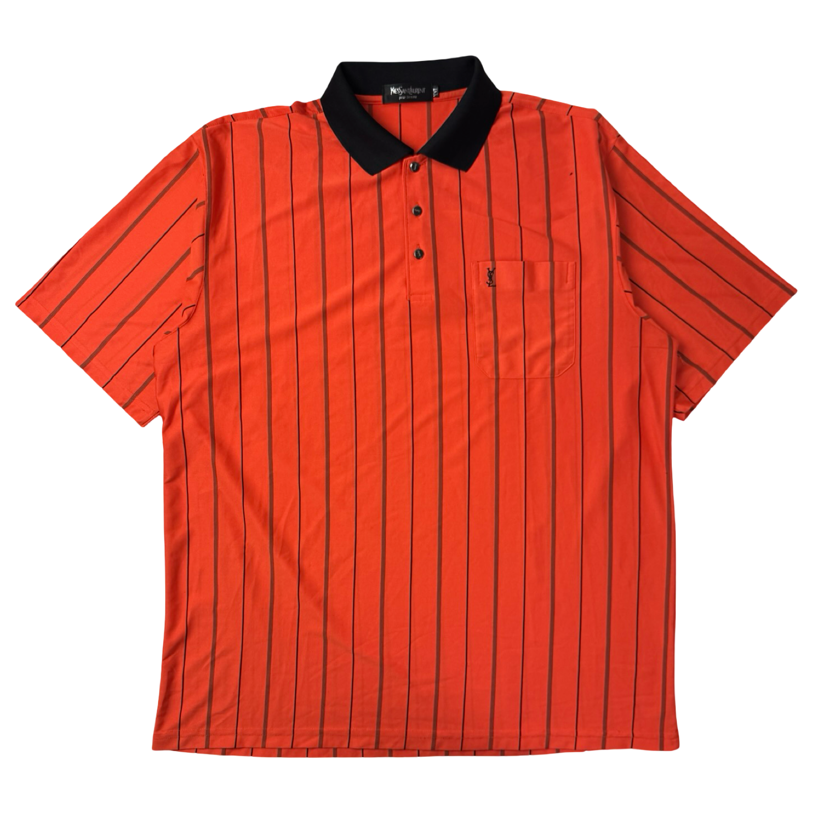 YSL Silk Pinstripe Polo Orange Shirt