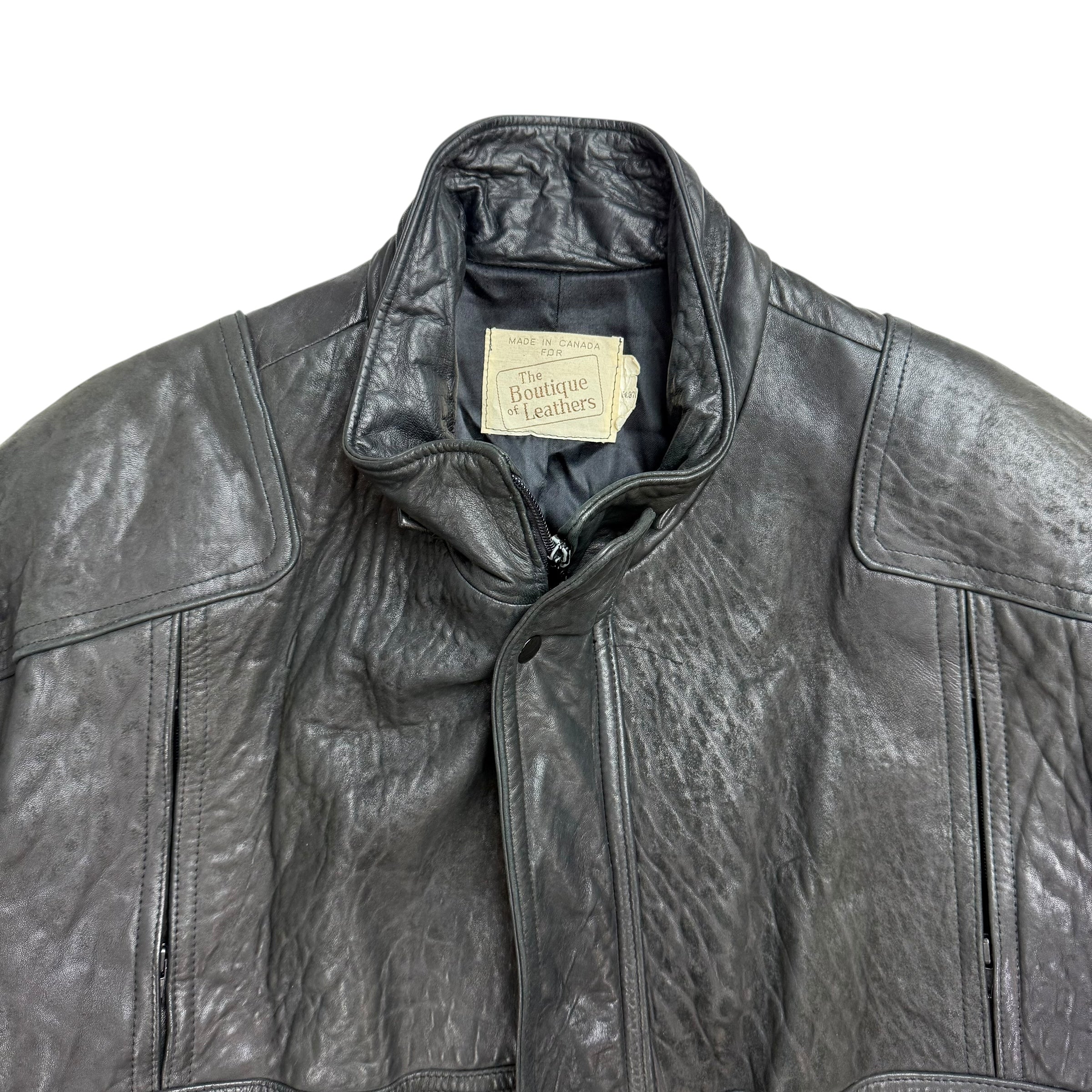 Vintage Leather Bomber Jacket Black