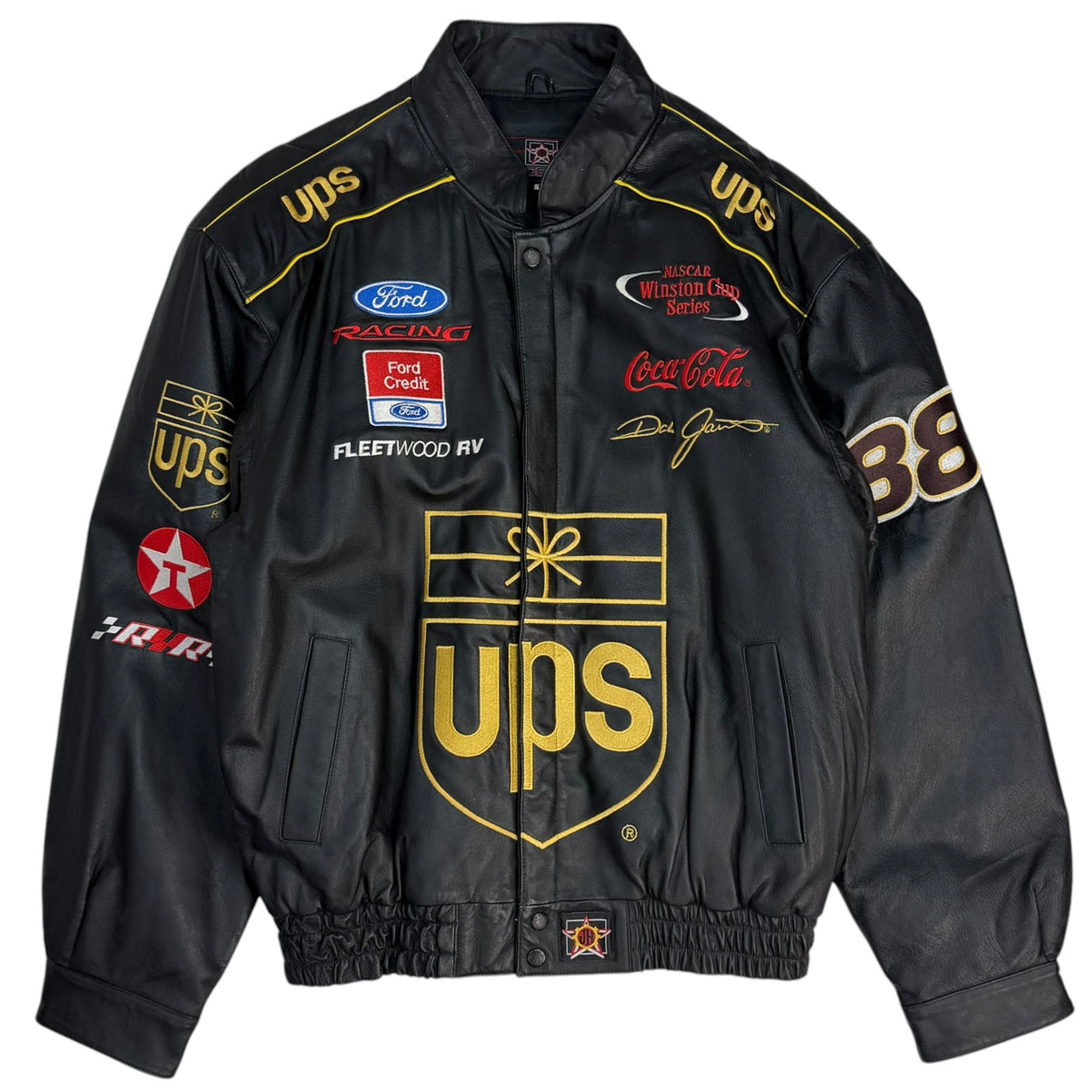 Vintage JH Design Jeff Hamilton UPS NASCAR Leather Racing Jacket Black