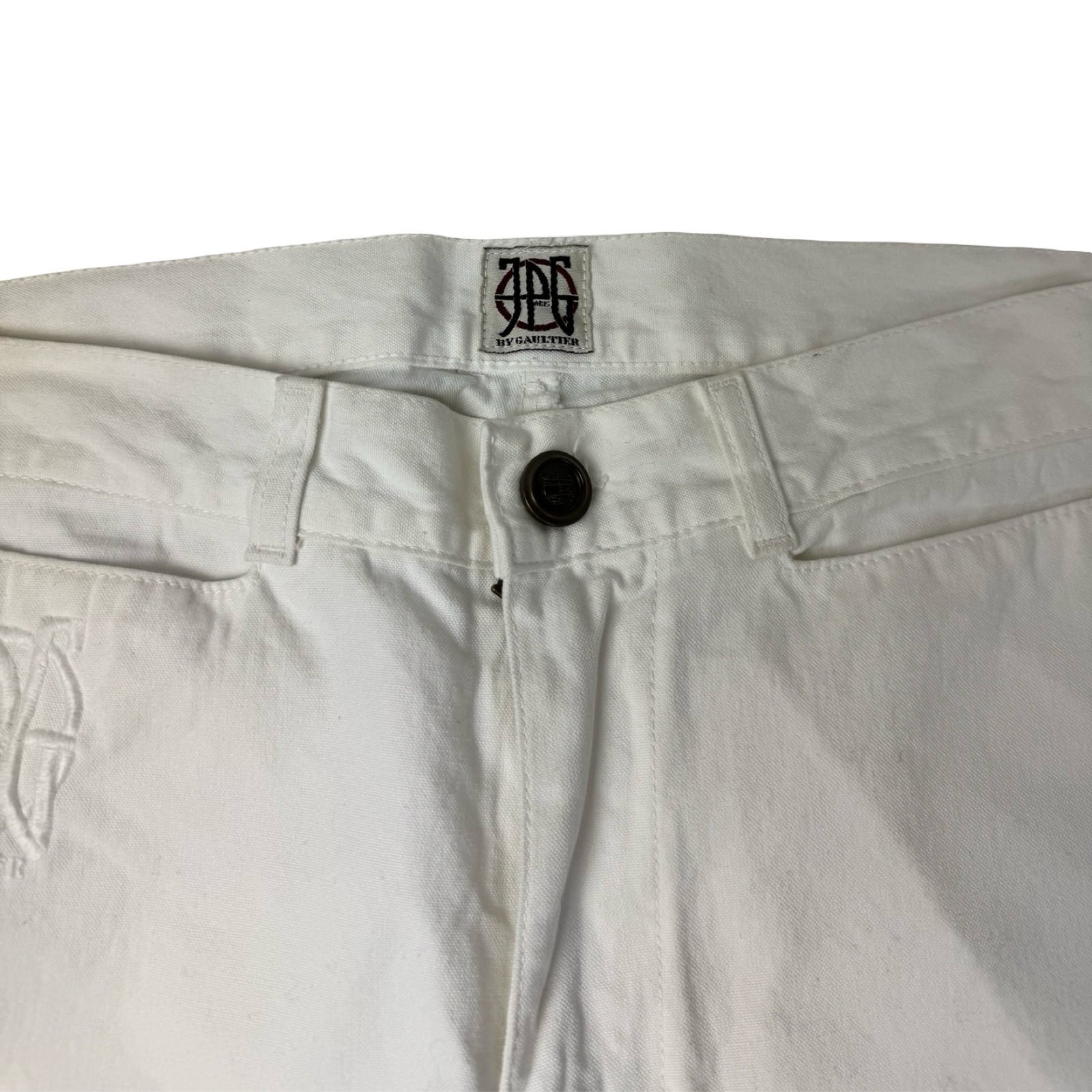(W) Vintage Y2K Jean Paul Gaultier Denim Zip Bottoms White