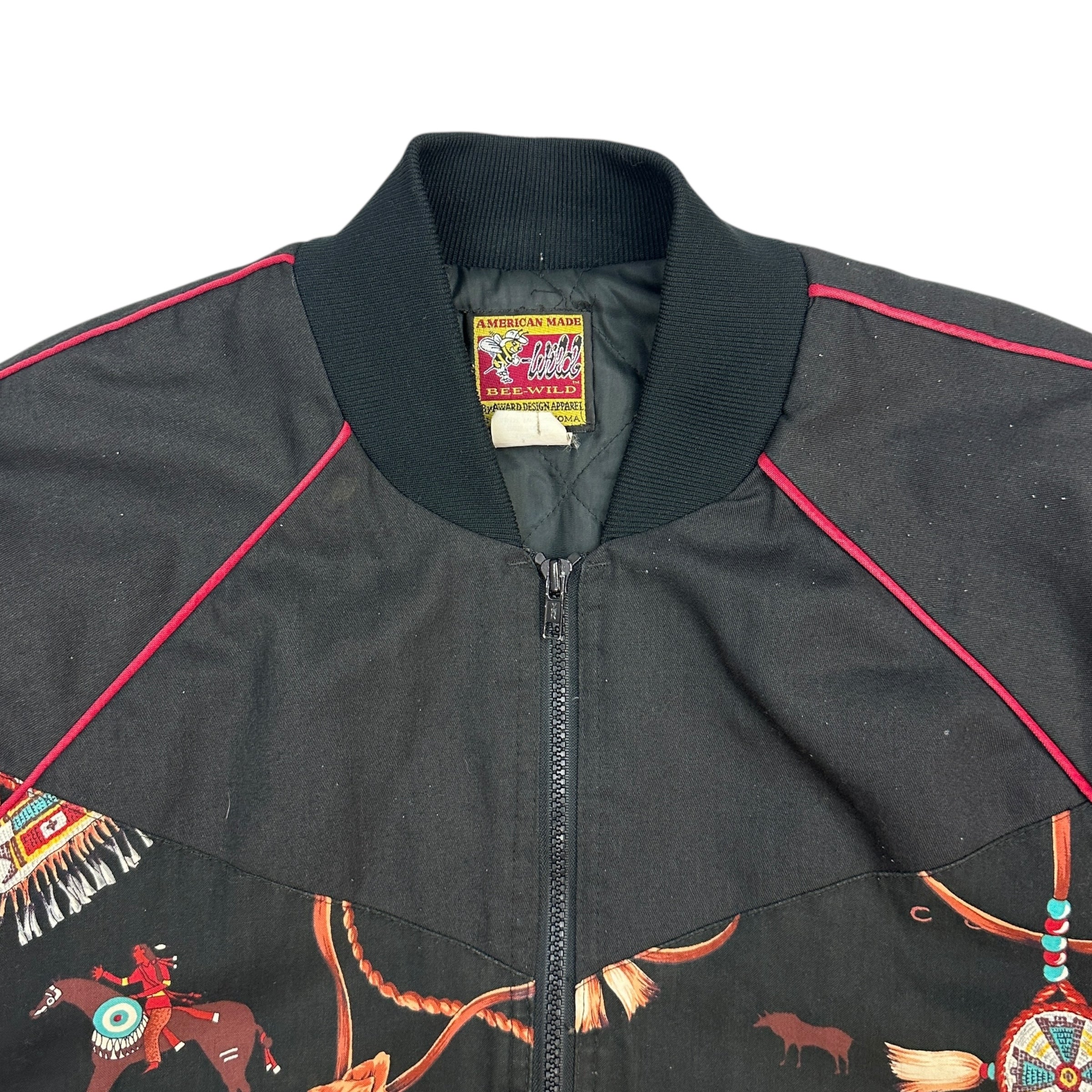 Vintage Bee-Wild Patterned Bomber Jacket Black