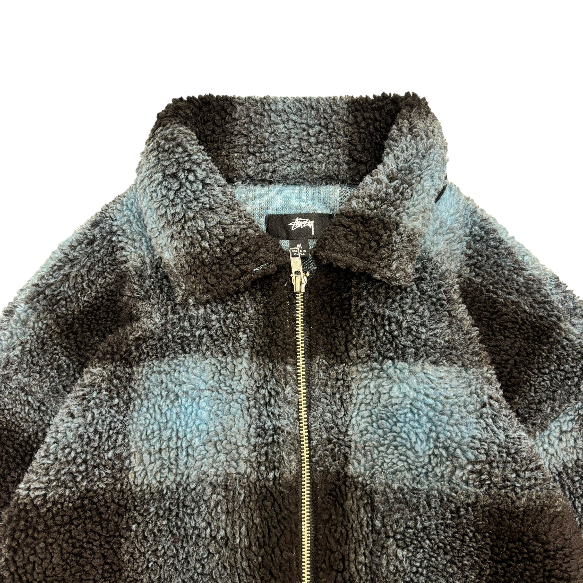 Stussy Shadow Plaid Sherpa Zip Shirt Blue